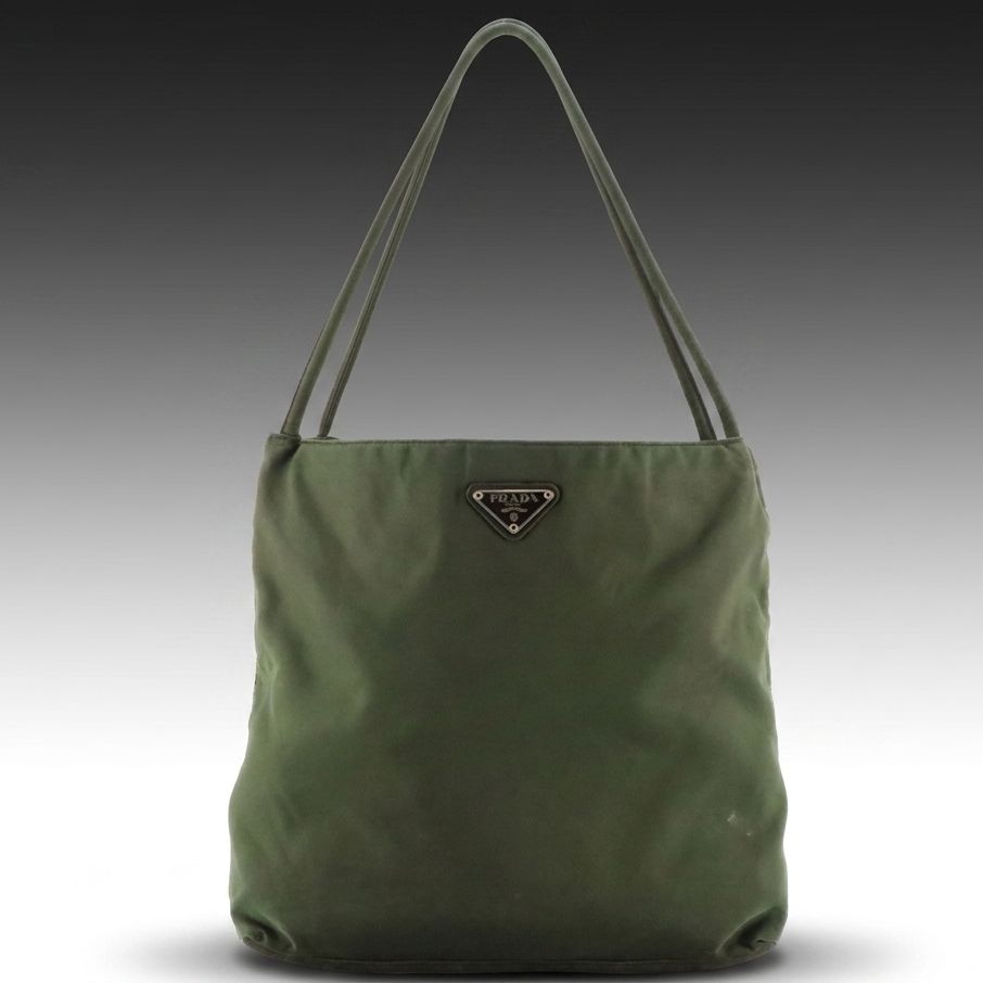 Prada Middle Zip Hobo Tote Bag in Army Green Tessuto Nylon