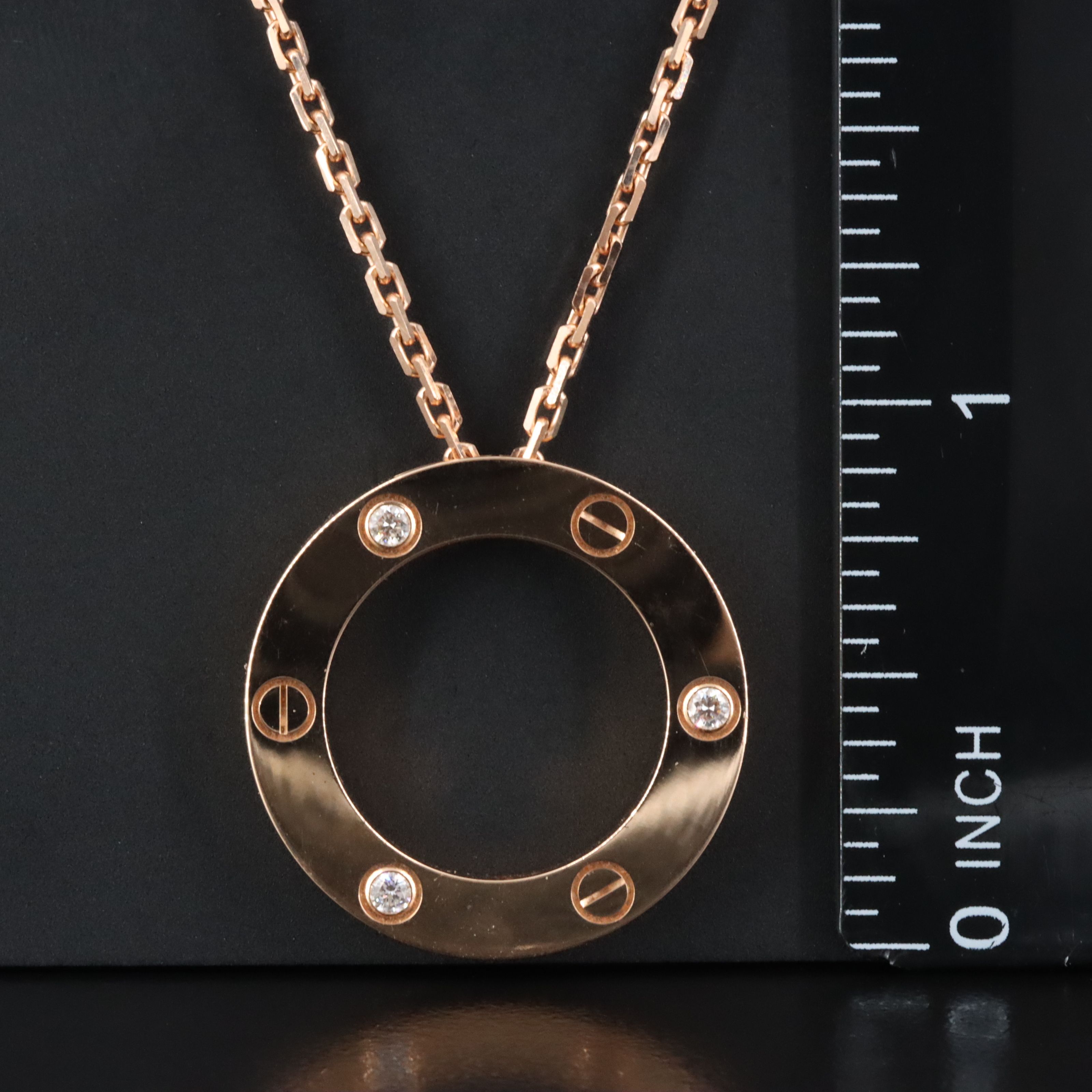 Cartier LOVE 18K Rose Gold Three Diamond Pendant Necklace