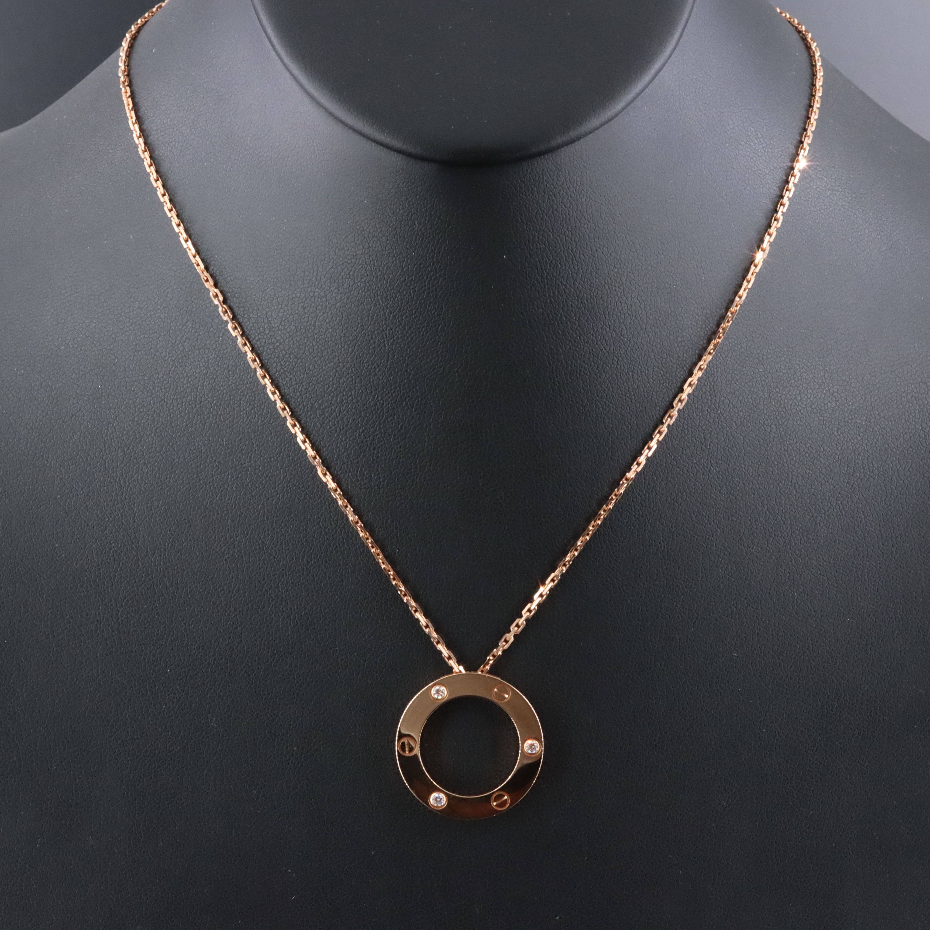 Cartier LOVE 18K Rose Gold Three Diamond Pendant Necklace