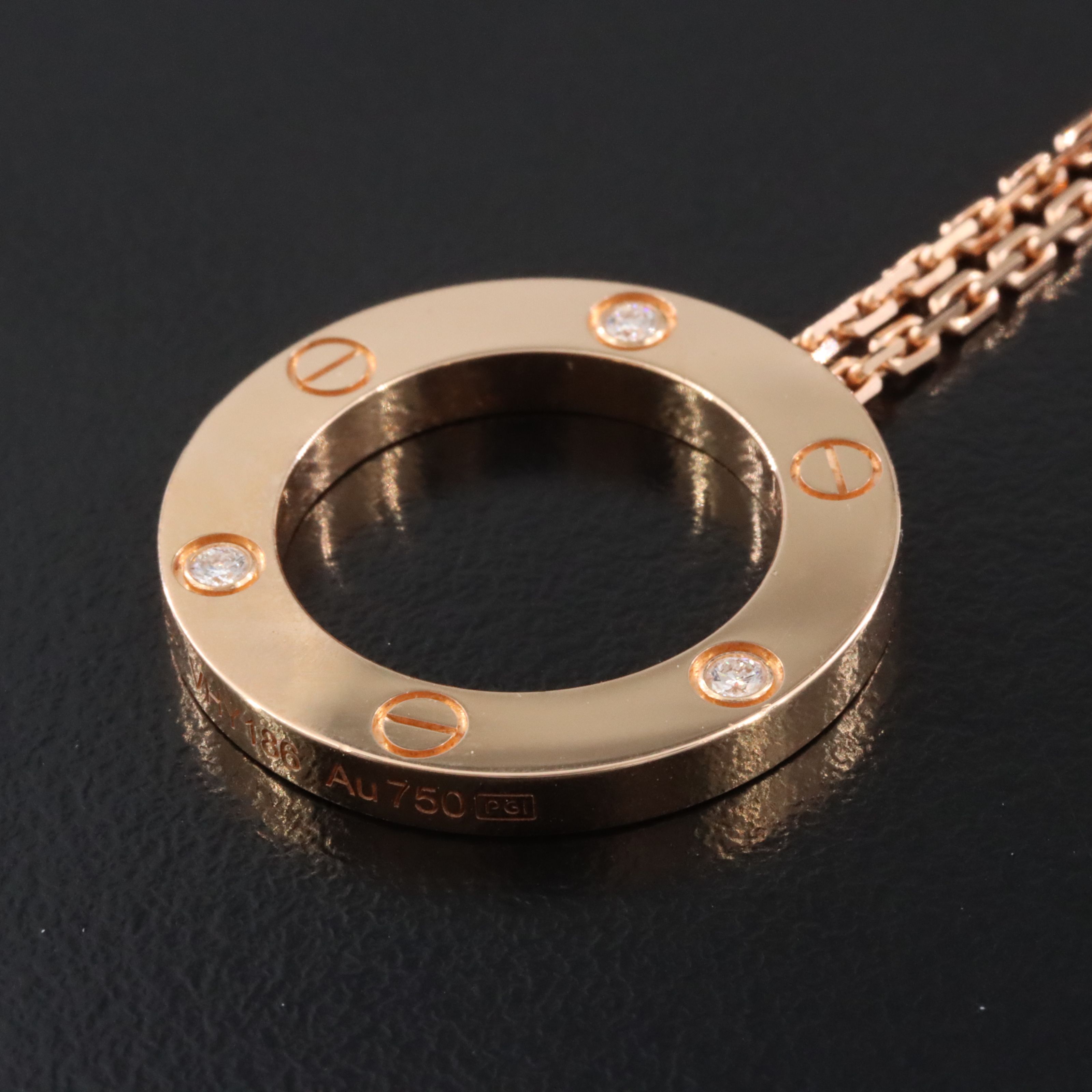 Cartier LOVE 18K Rose Gold Three Diamond Pendant Necklace