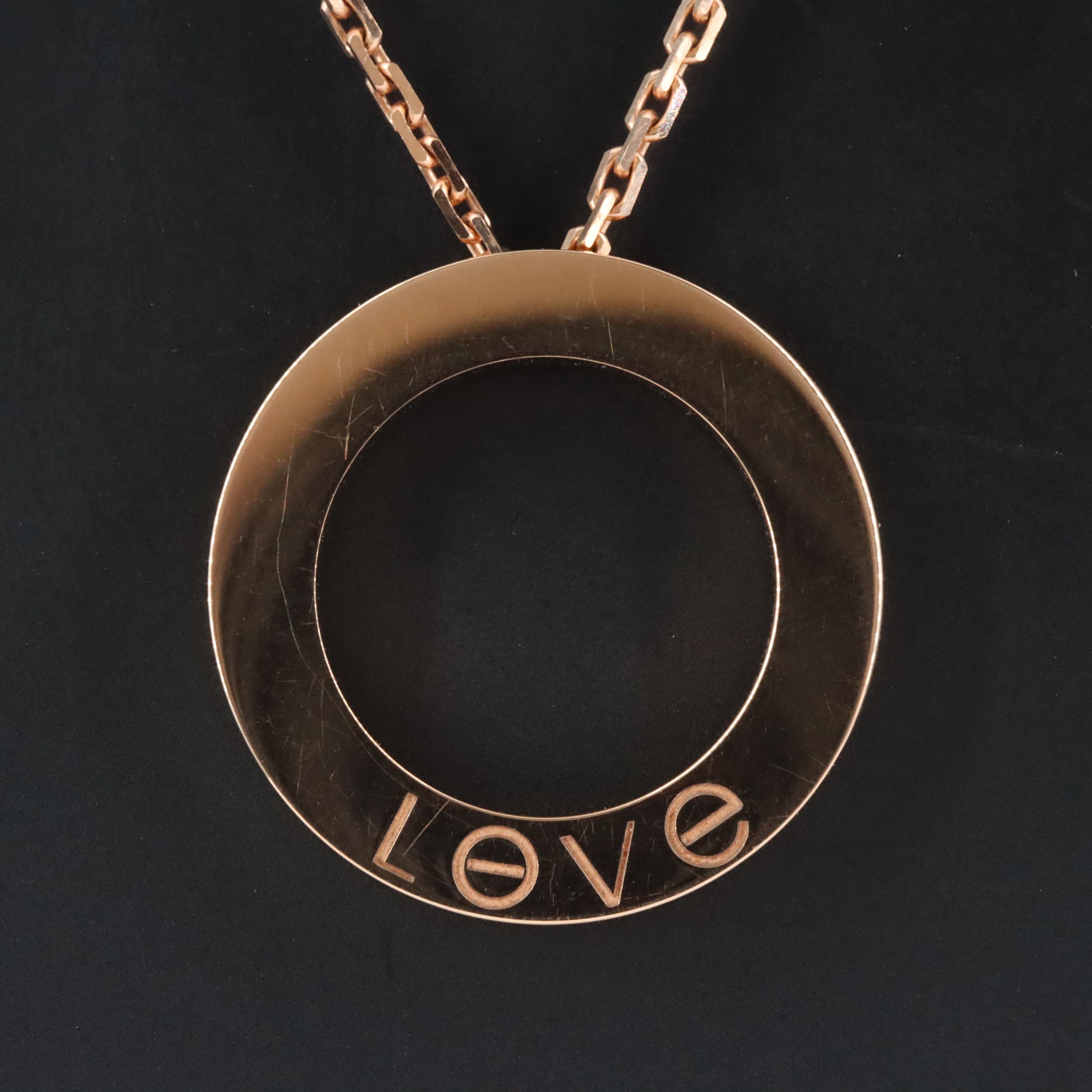 Cartier LOVE 18K Rose Gold Three Diamond Pendant Necklace