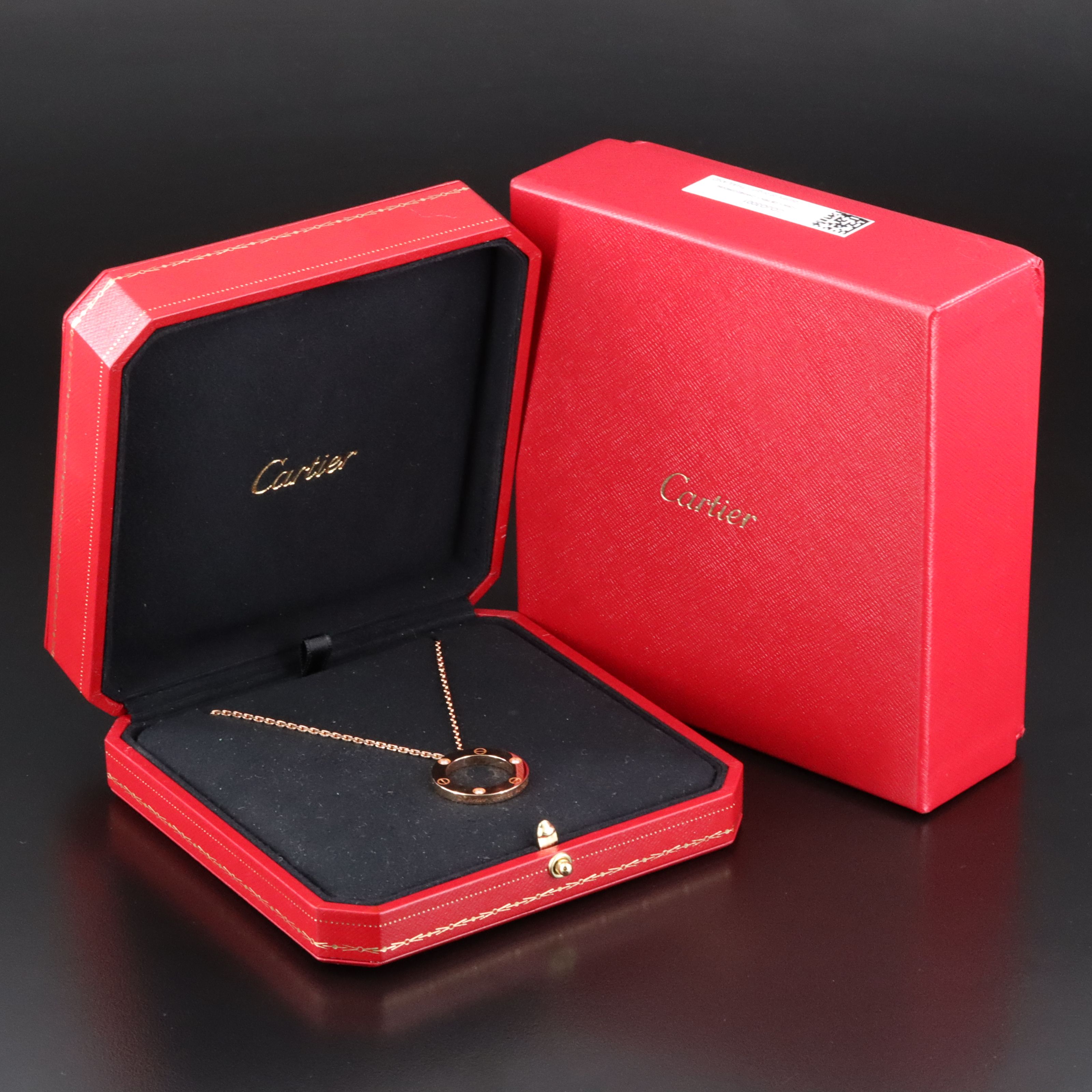 Cartier LOVE 18K Rose Gold Three Diamond Pendant Necklace