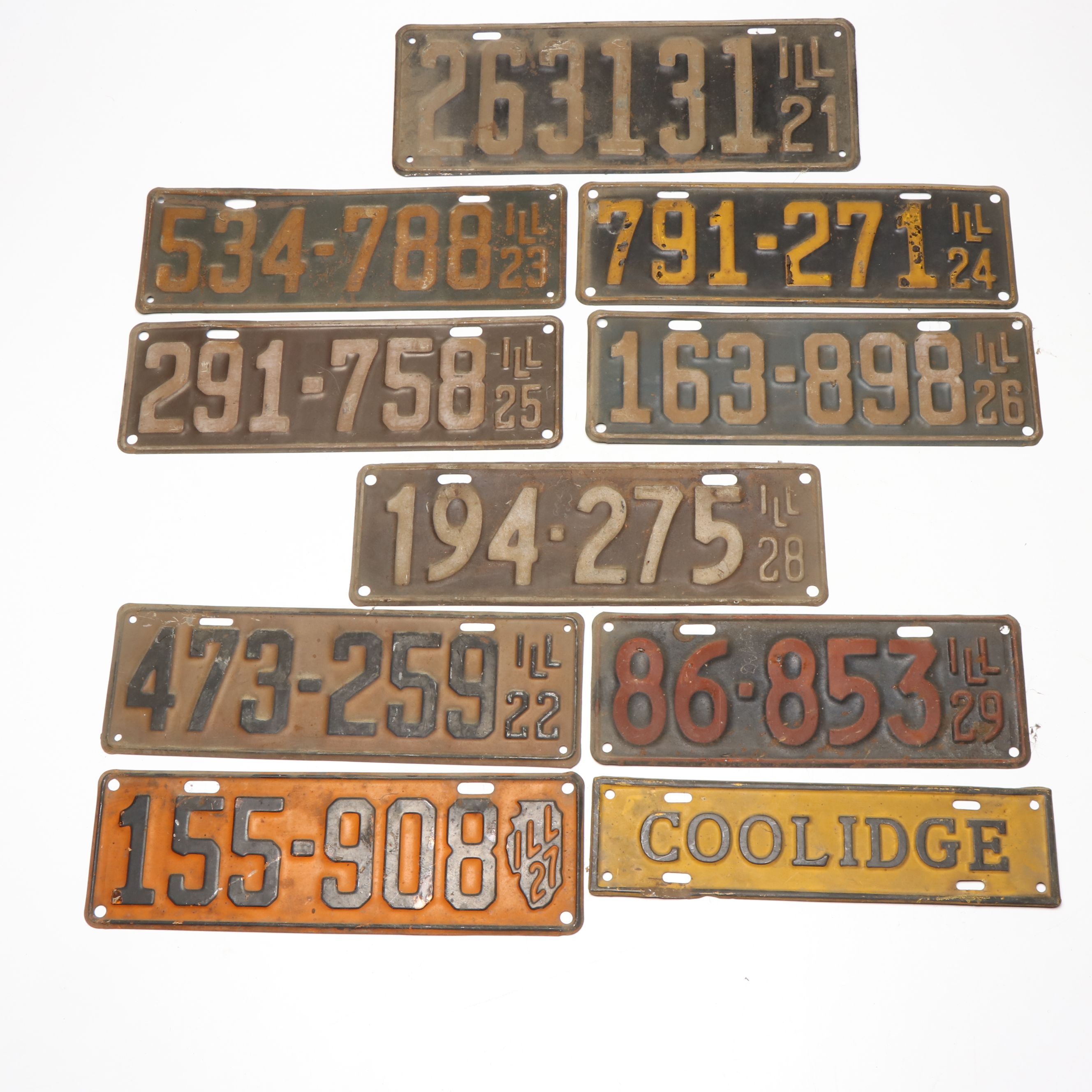 1920s Illinois License Plates with Coolidge Sign