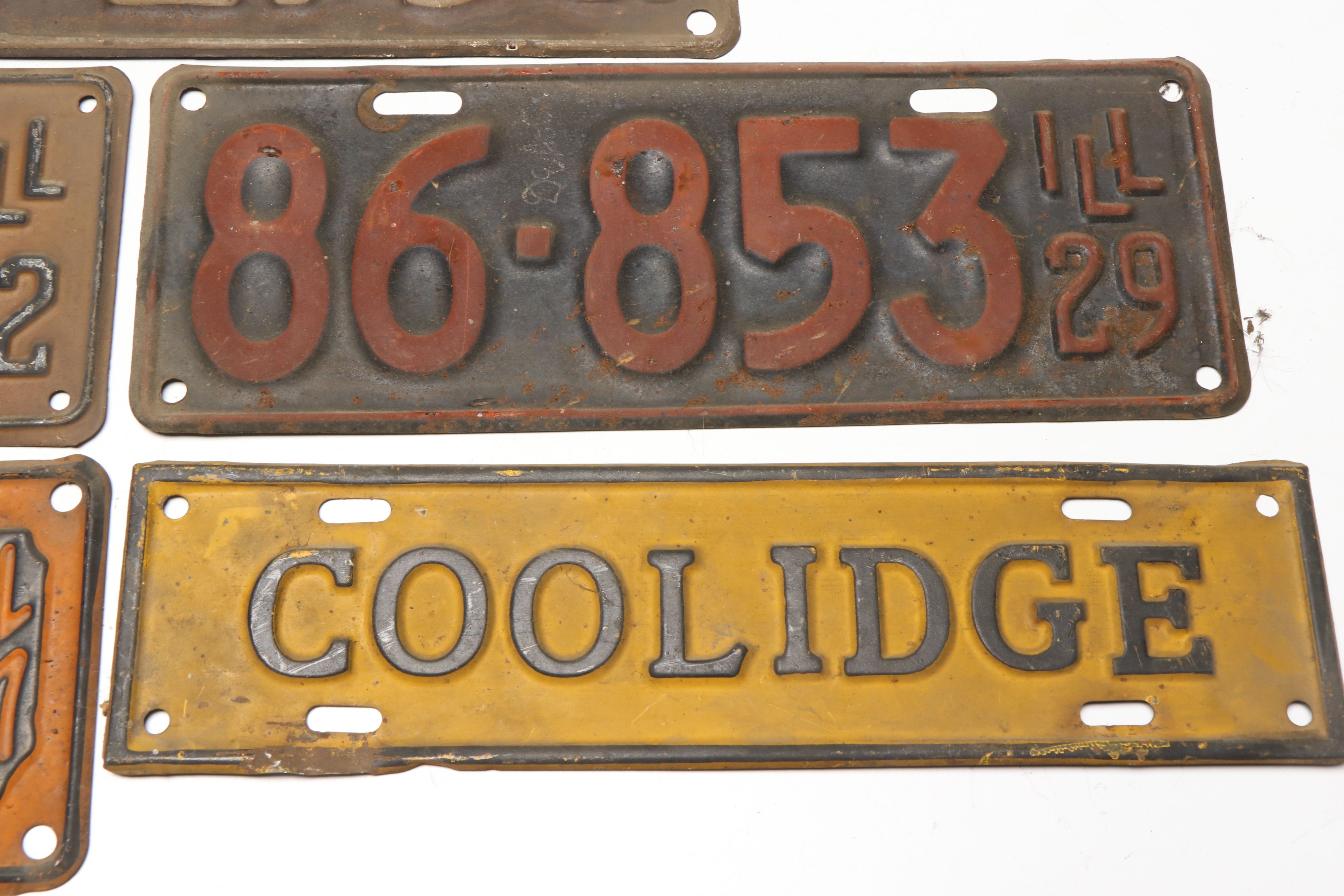 1920s Illinois License Plates with Coolidge Sign
