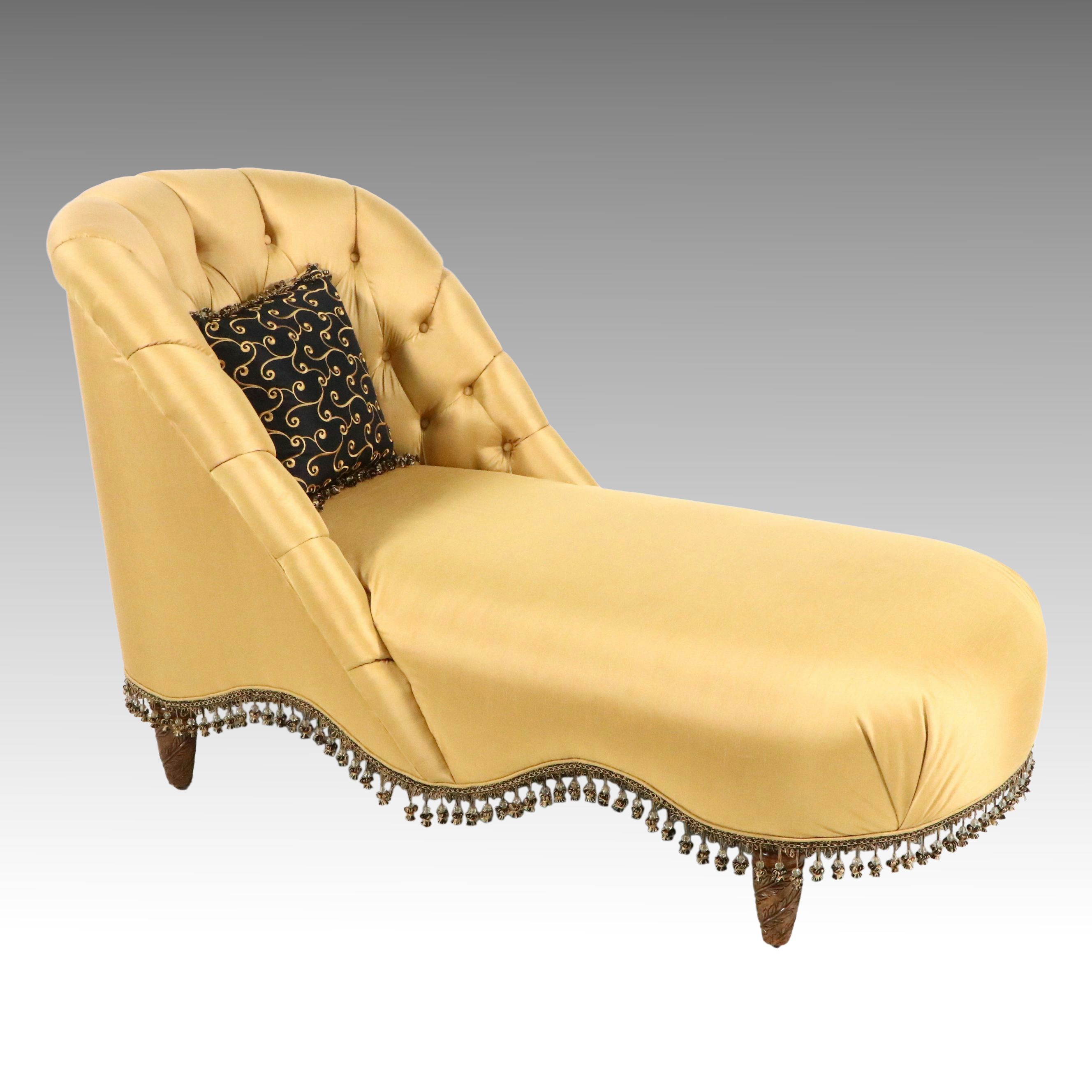 The Palais Royale Collection Tufted Gold Silk Chaise, 21st Century