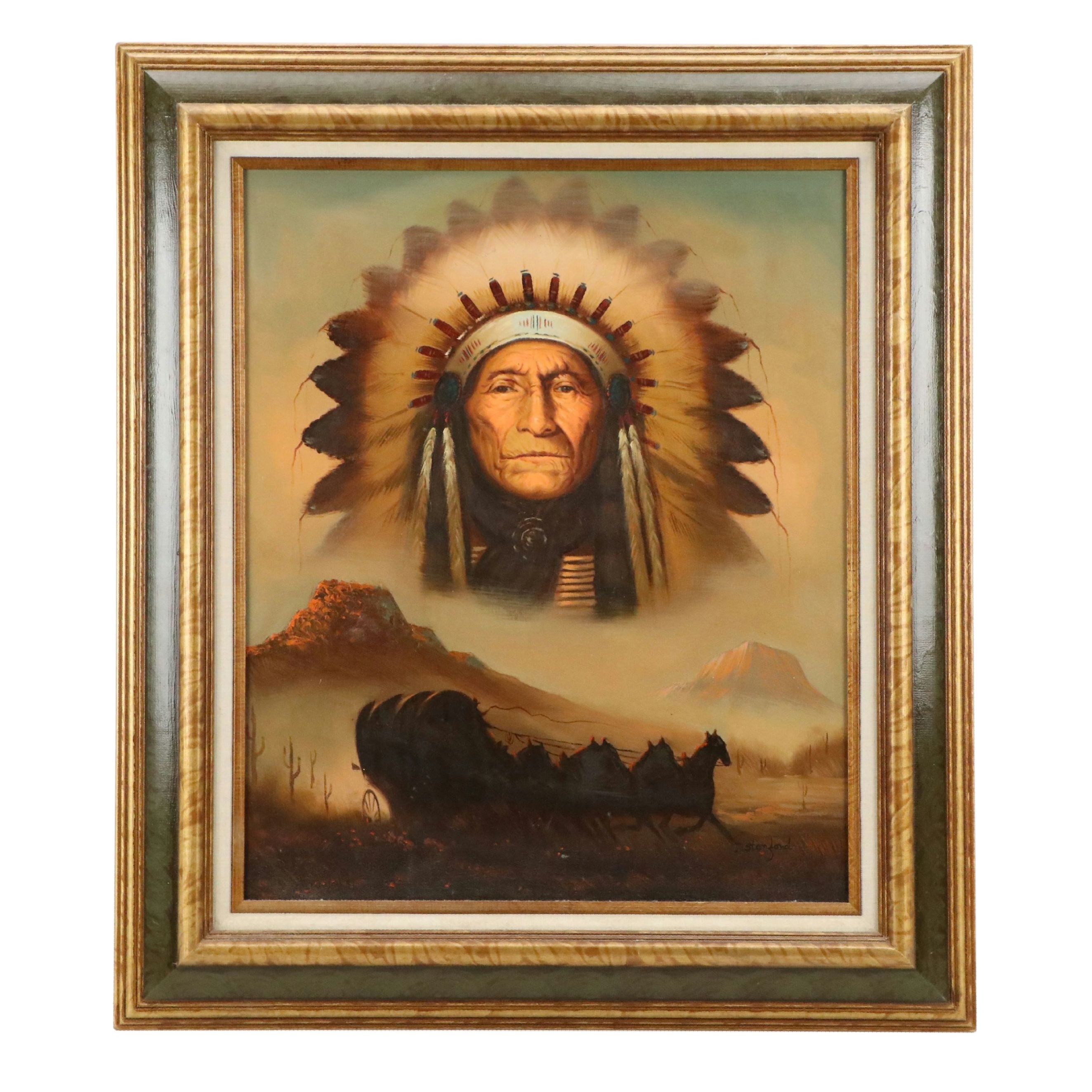 J. Stanford Oil Painting with "Old West" Theme, Circa 1981