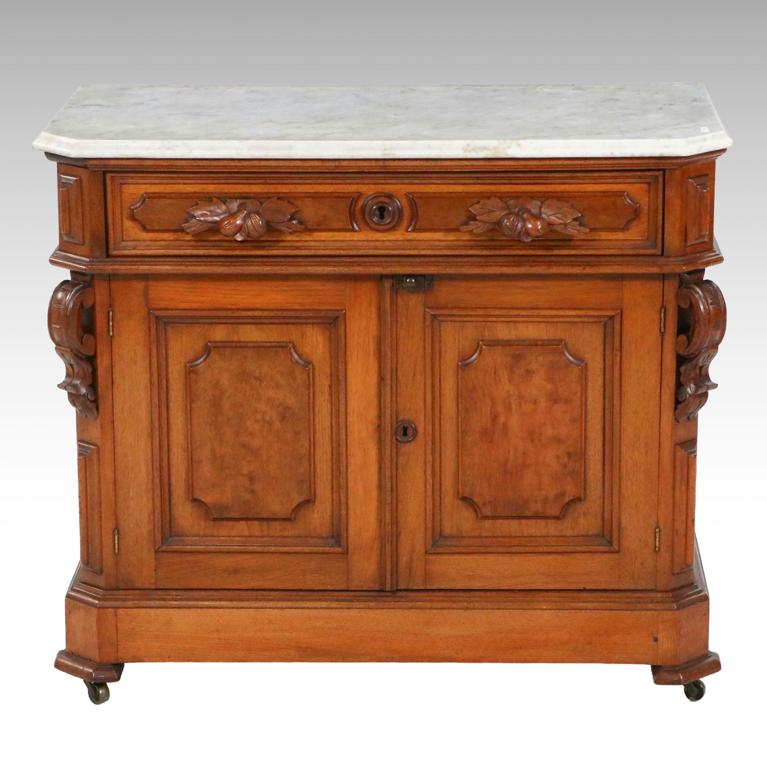 Renaissance Revival Walnut Marble Top Washstand, Late 19th Century