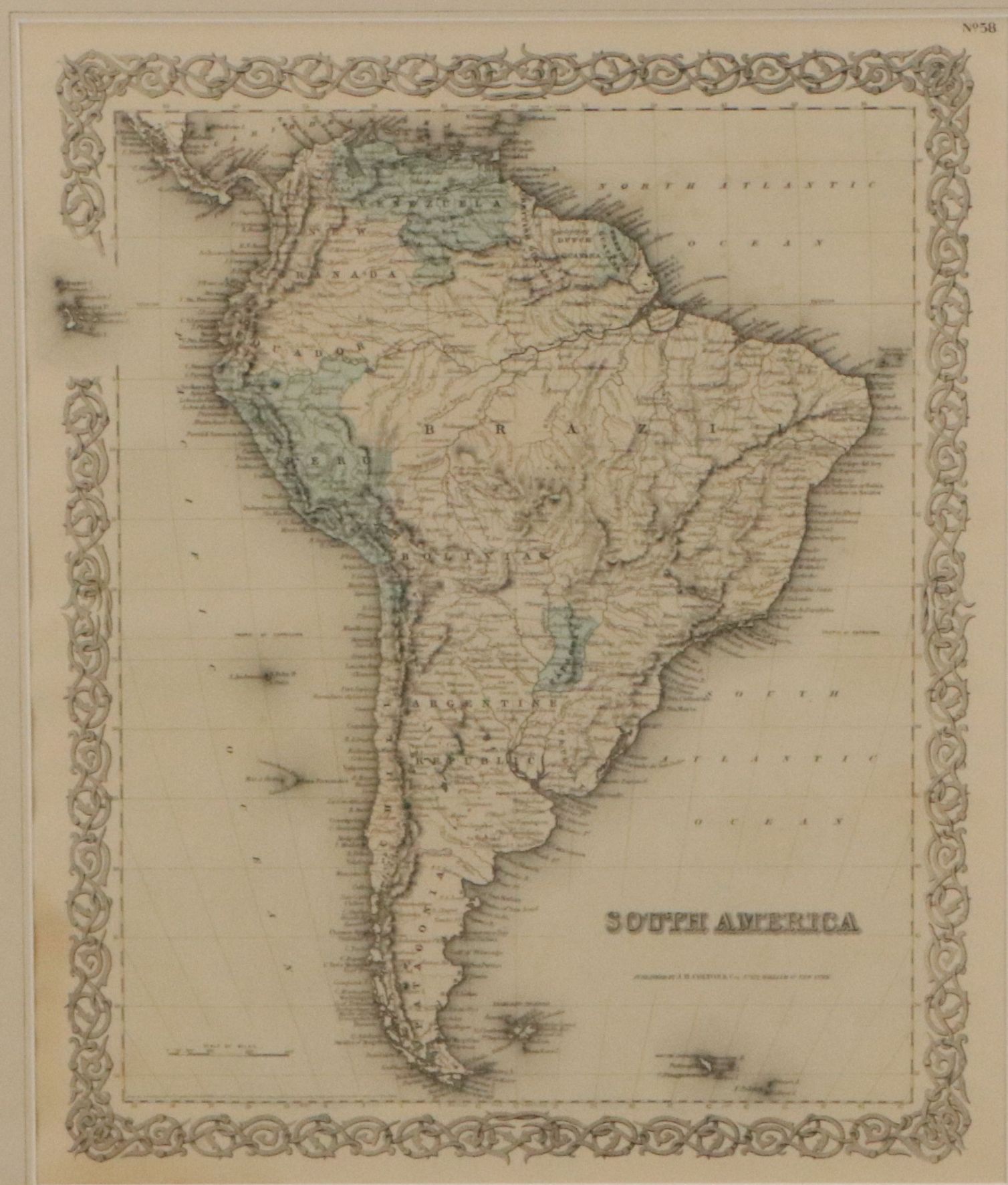 J. H. Colton & Co. Hand-Colored Map Engraving "South America"