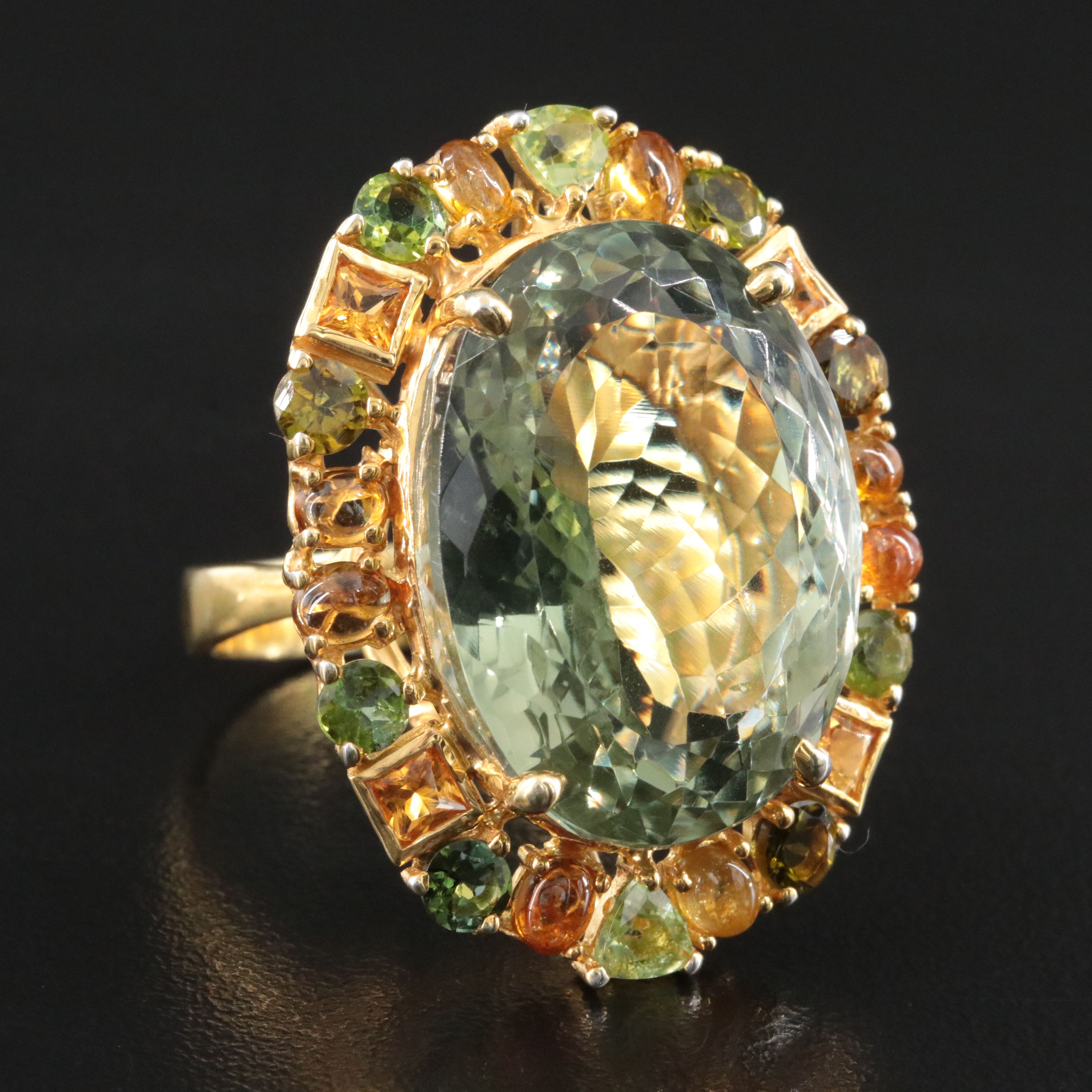 Sterling Prasiolite, Peridot and Green Tourmaline Cocktail Ring