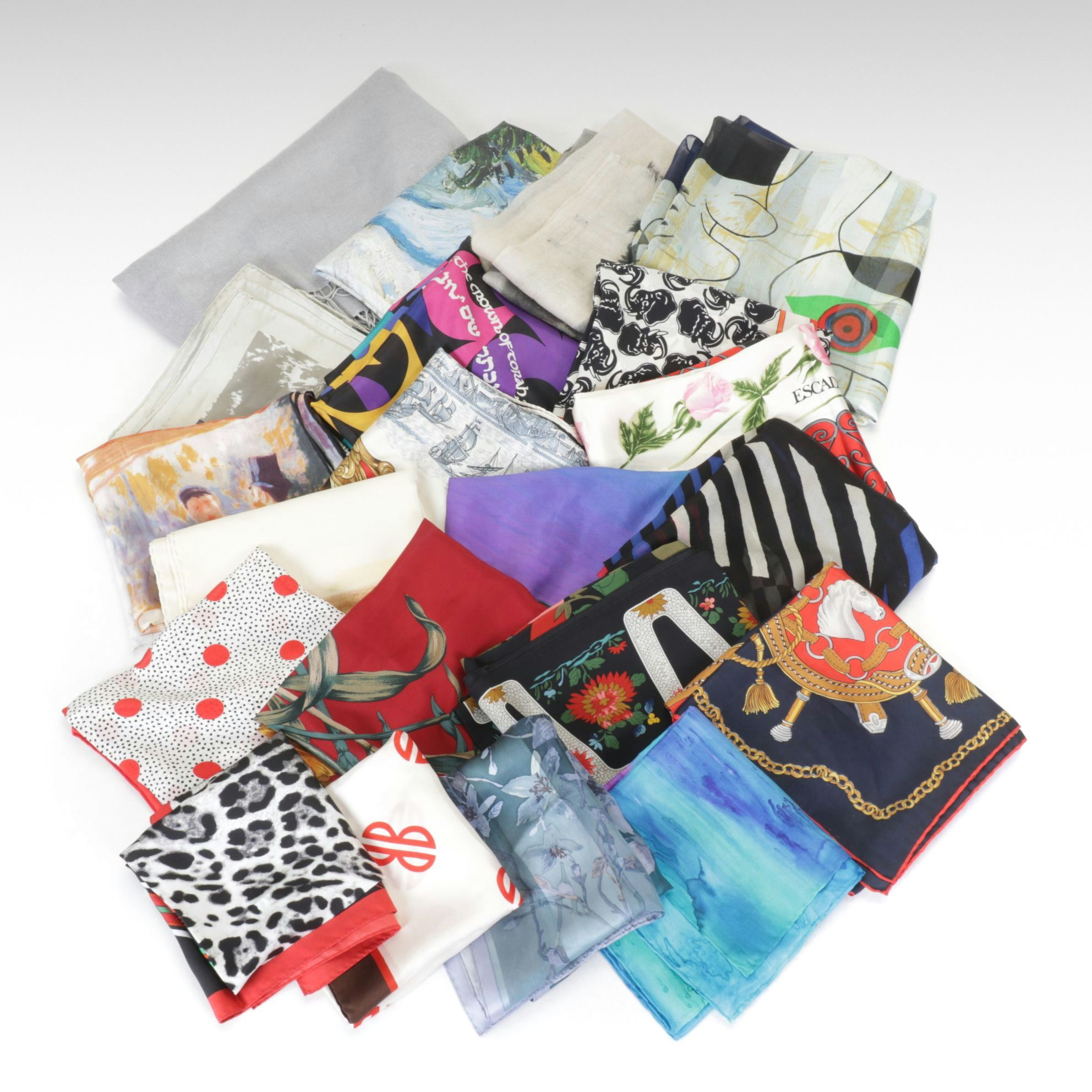 Anne Klein, Krizia, Worth, Met. Museum of Art in Set of Silk & More Scarves