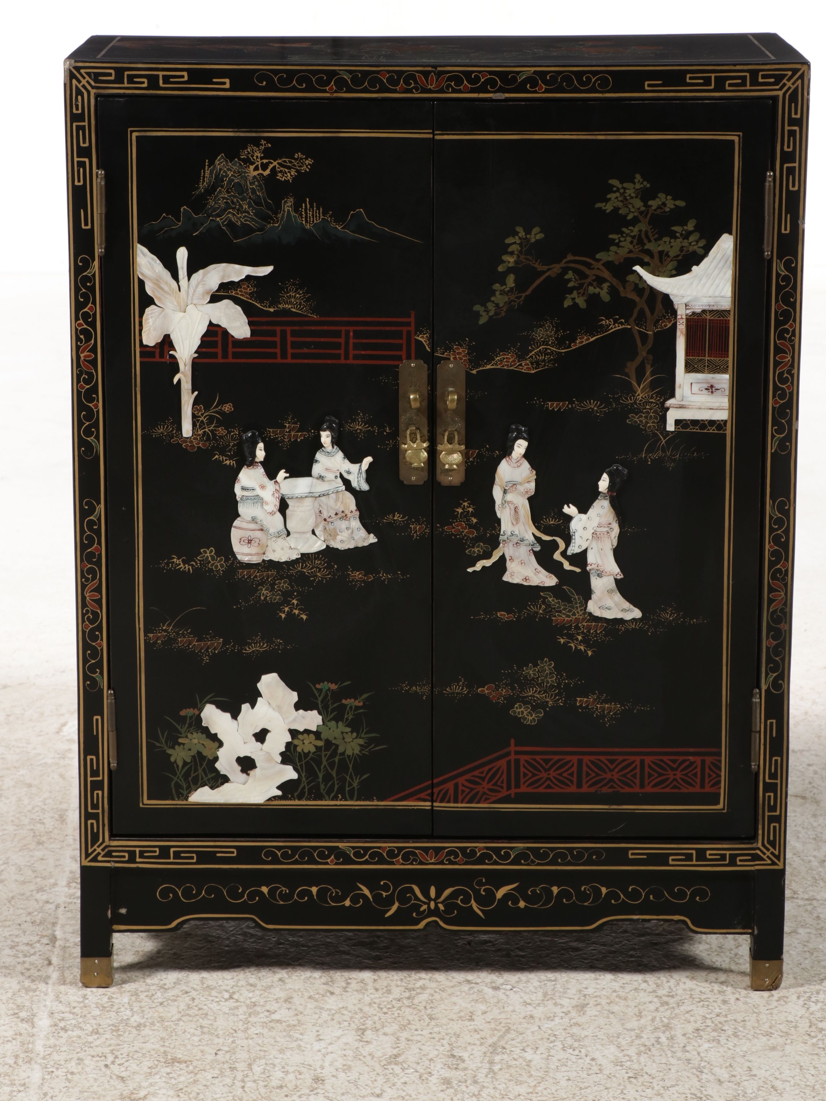 Chinese Black Lacquer and Inlaid Cabinet, Late 20th Century