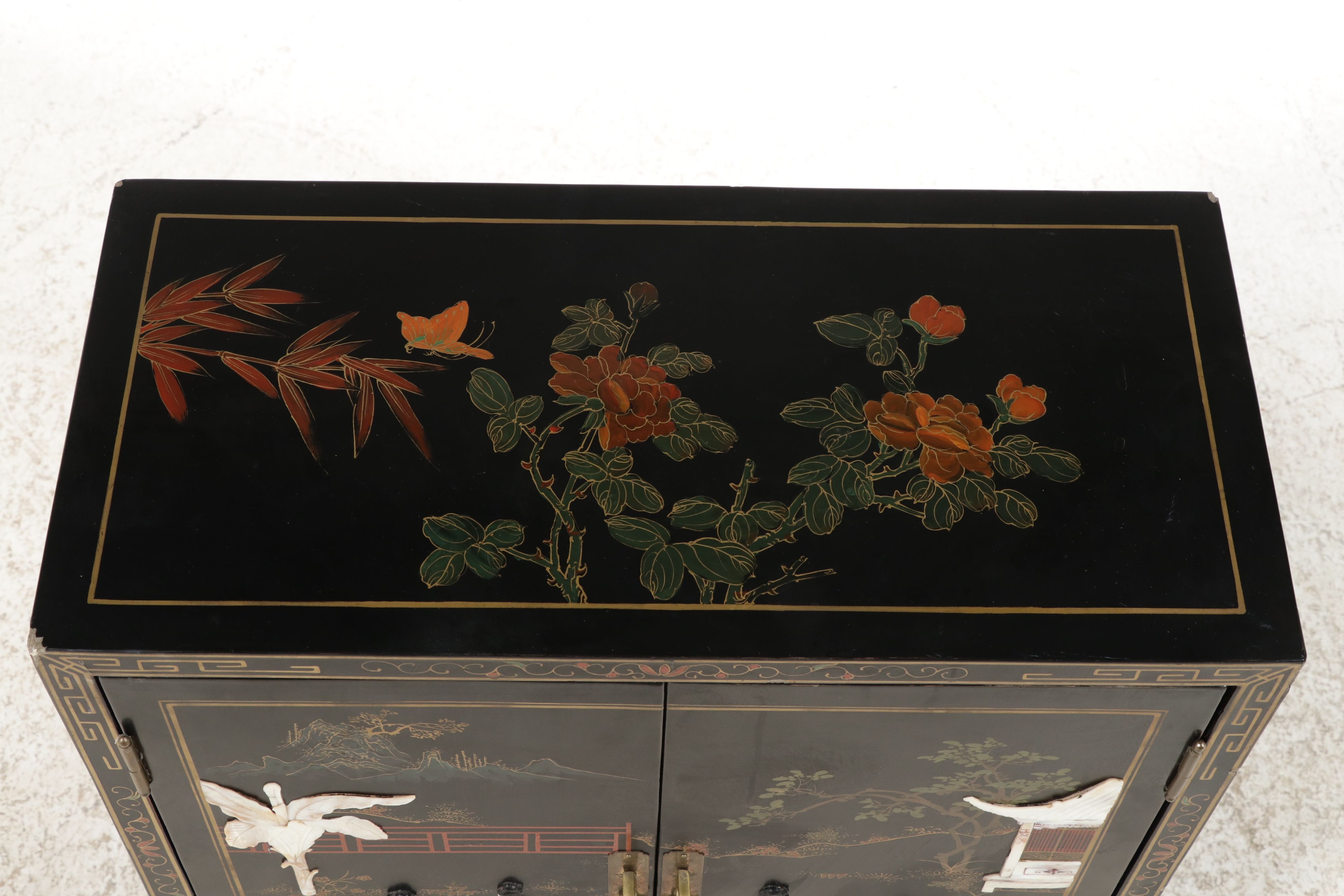 Chinese Black Lacquer and Inlaid Cabinet, Late 20th Century