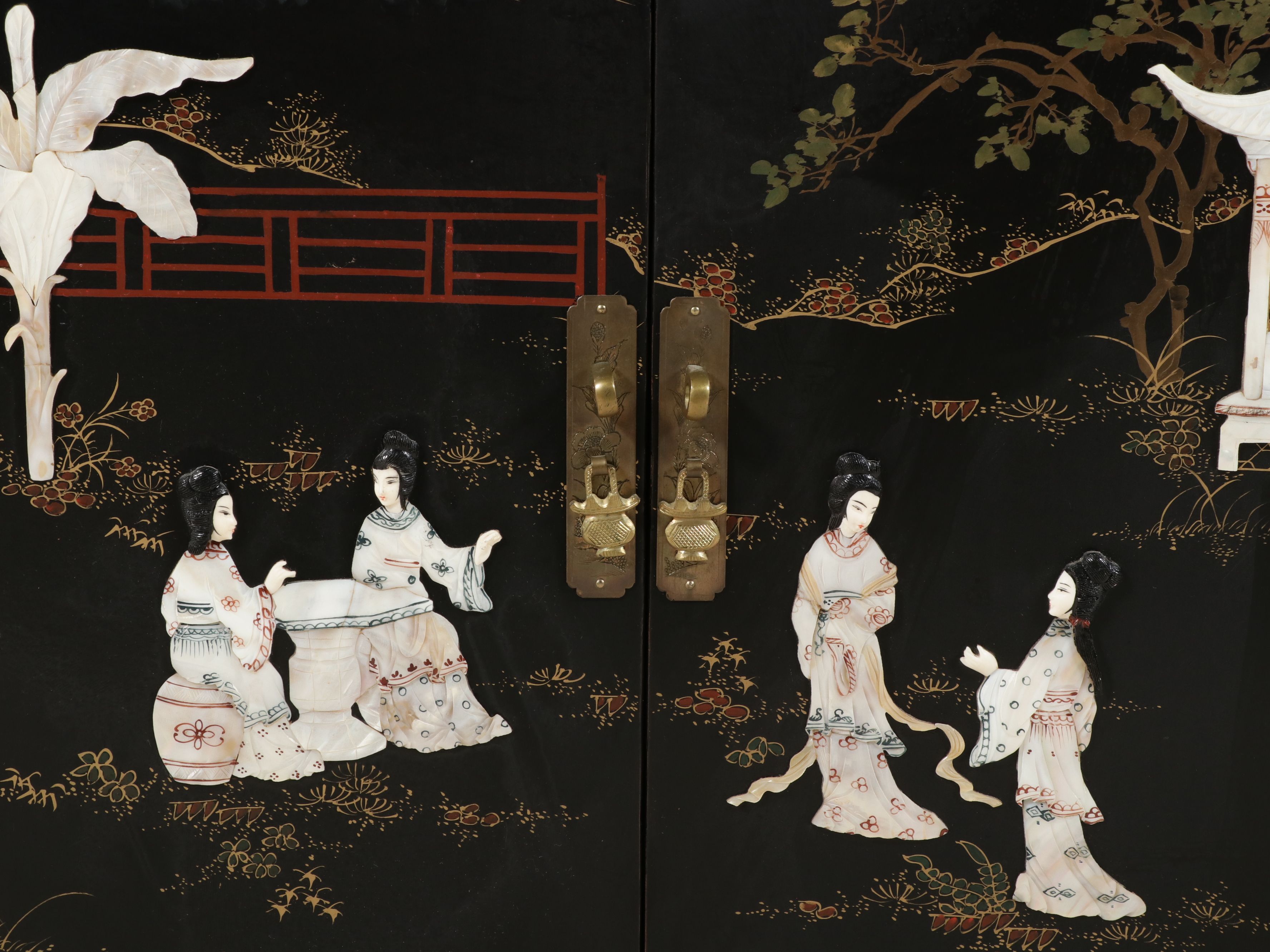Chinese Black Lacquer and Inlaid Cabinet, Late 20th Century