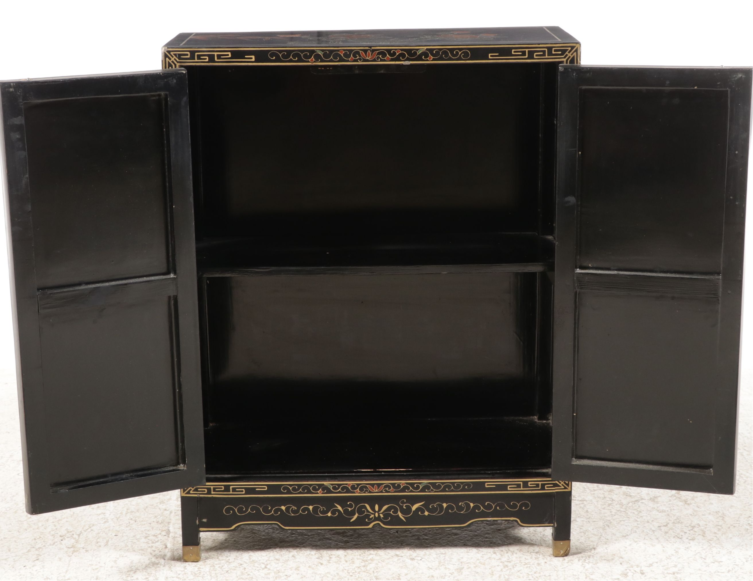 Chinese Black Lacquer and Inlaid Cabinet, Late 20th Century