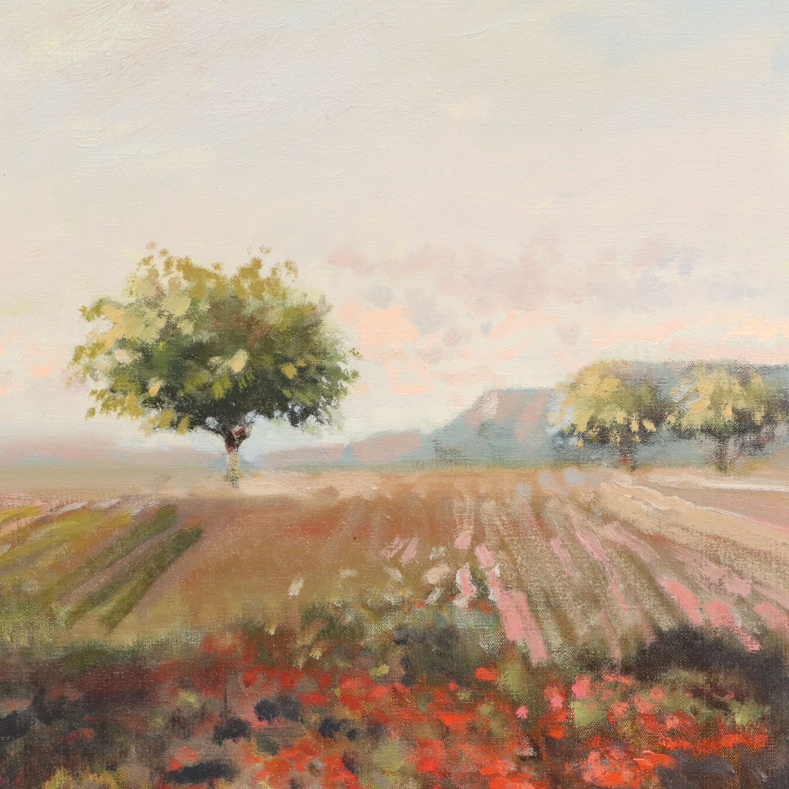 Kaiko Moti Cultivated Field Landscape Oil Painting, Late 20th Century