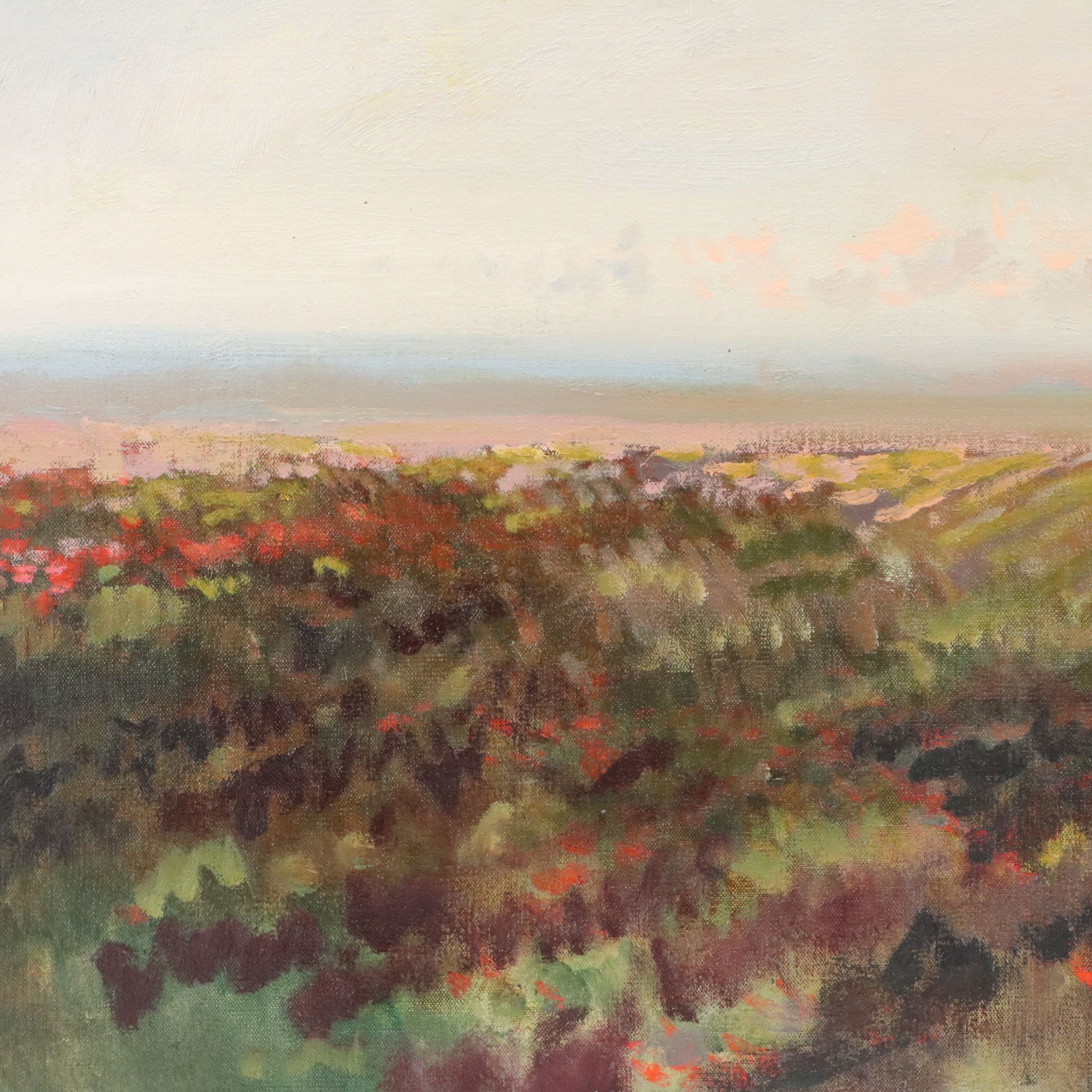 Kaiko Moti Cultivated Field Landscape Oil Painting, Late 20th Century