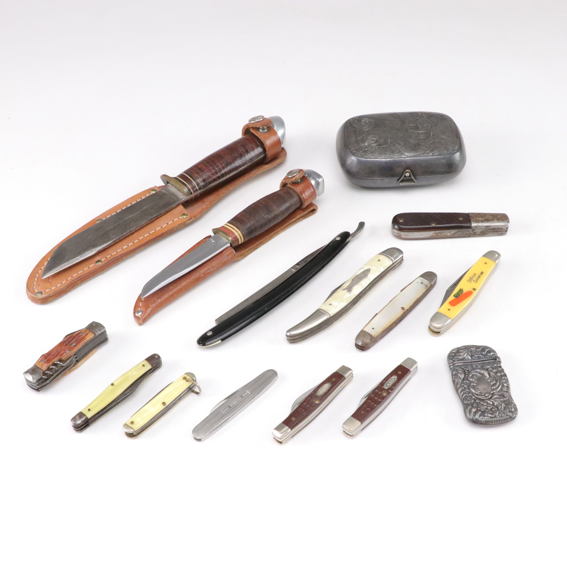 Sterling Silver Lighter Case with Folding and Fixed Blade Knives