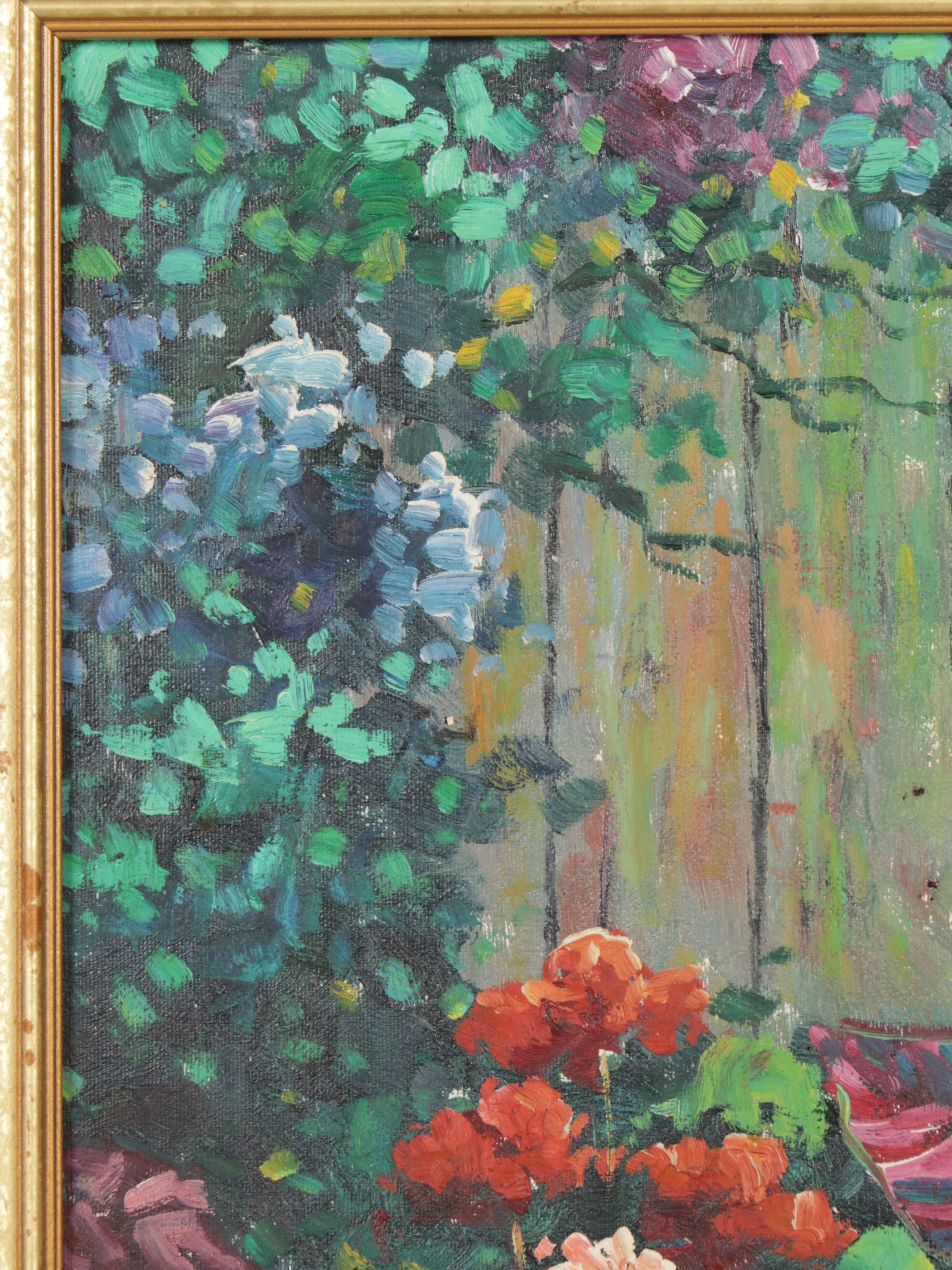 Marion Boyce Oil on Canvas Painting of Floral Garden, 1994
