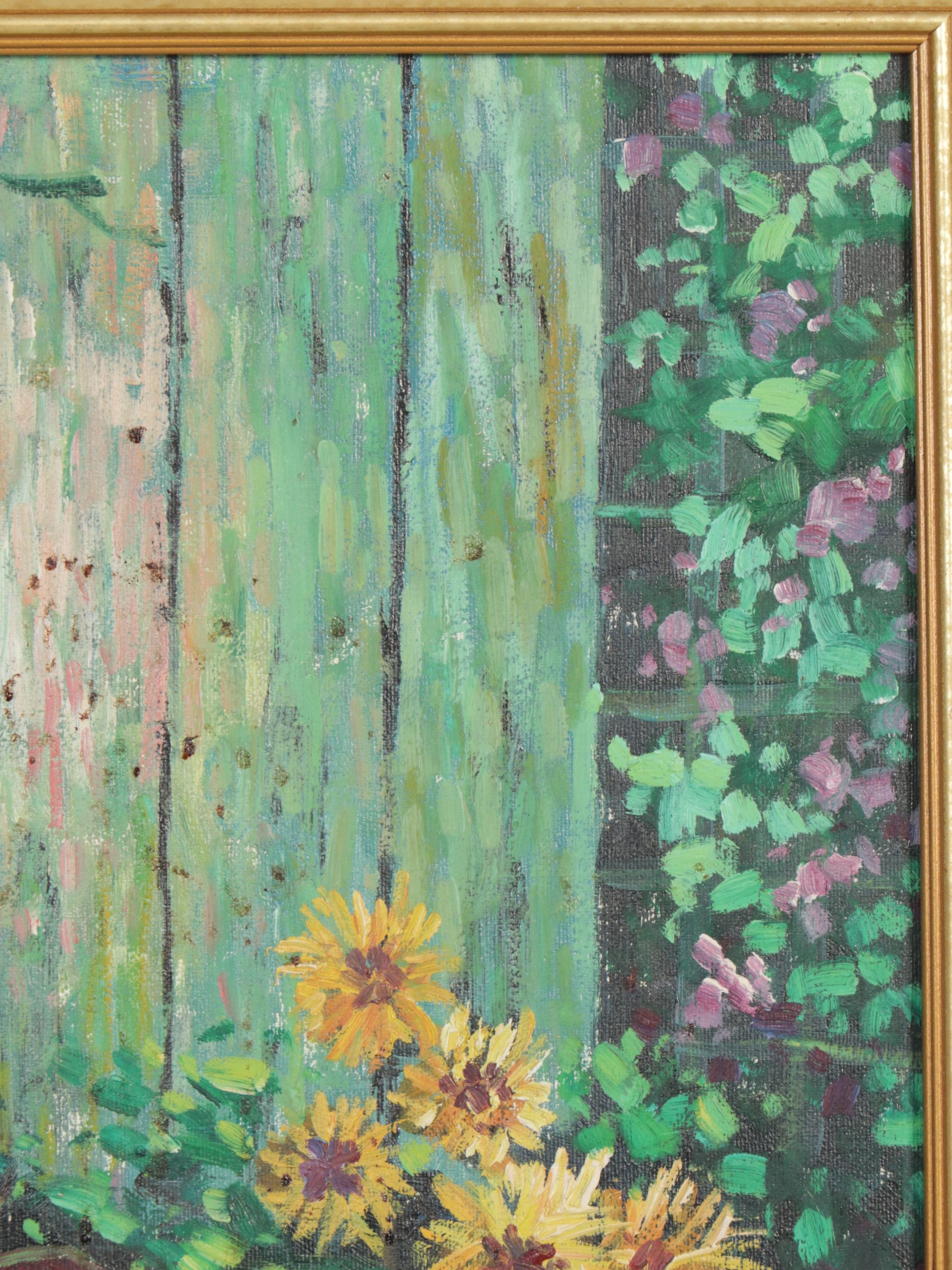 Marion Boyce Oil on Canvas Painting of Floral Garden, 1994