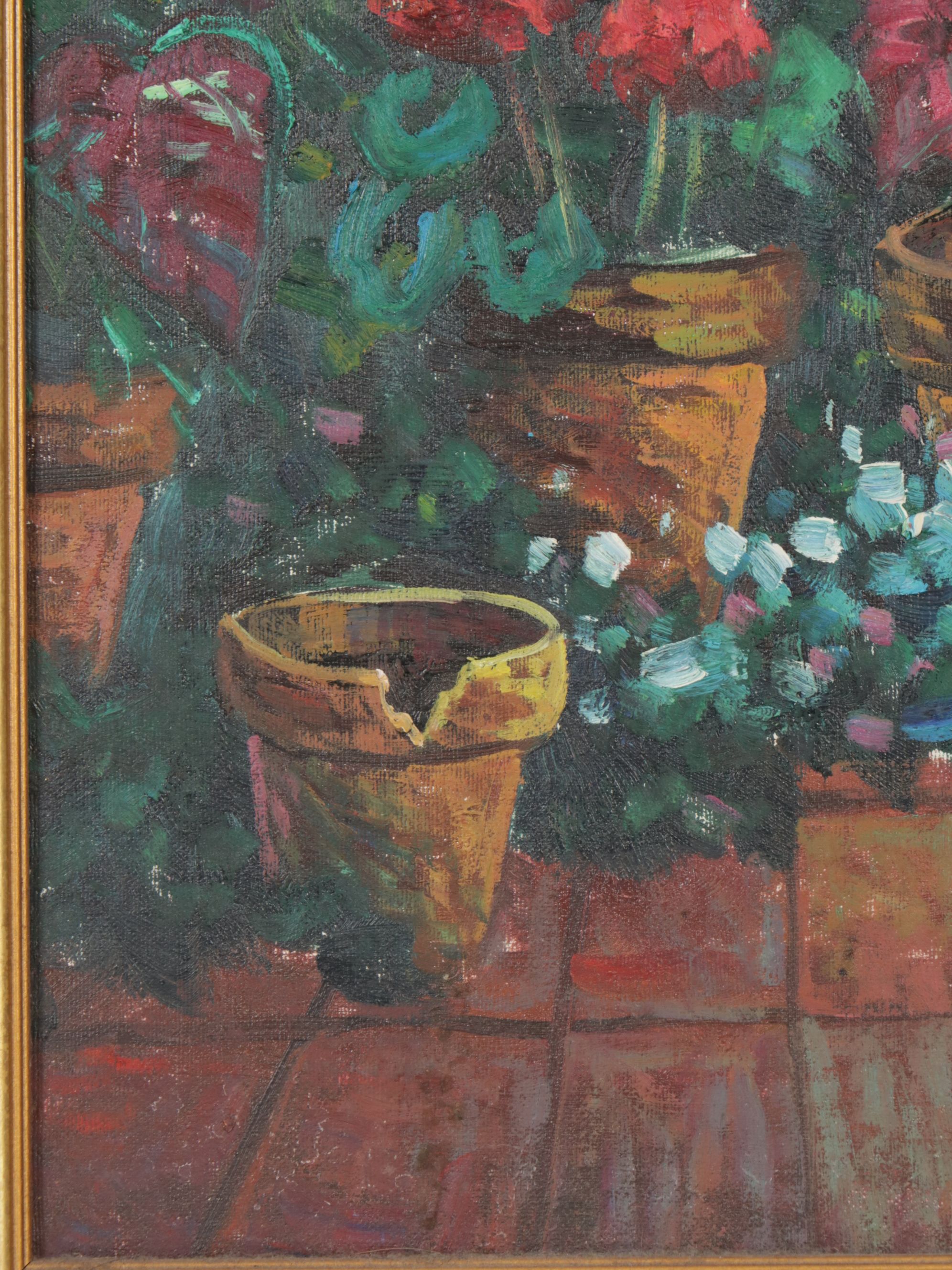 Marion Boyce Oil on Canvas Painting of Floral Garden, 1994