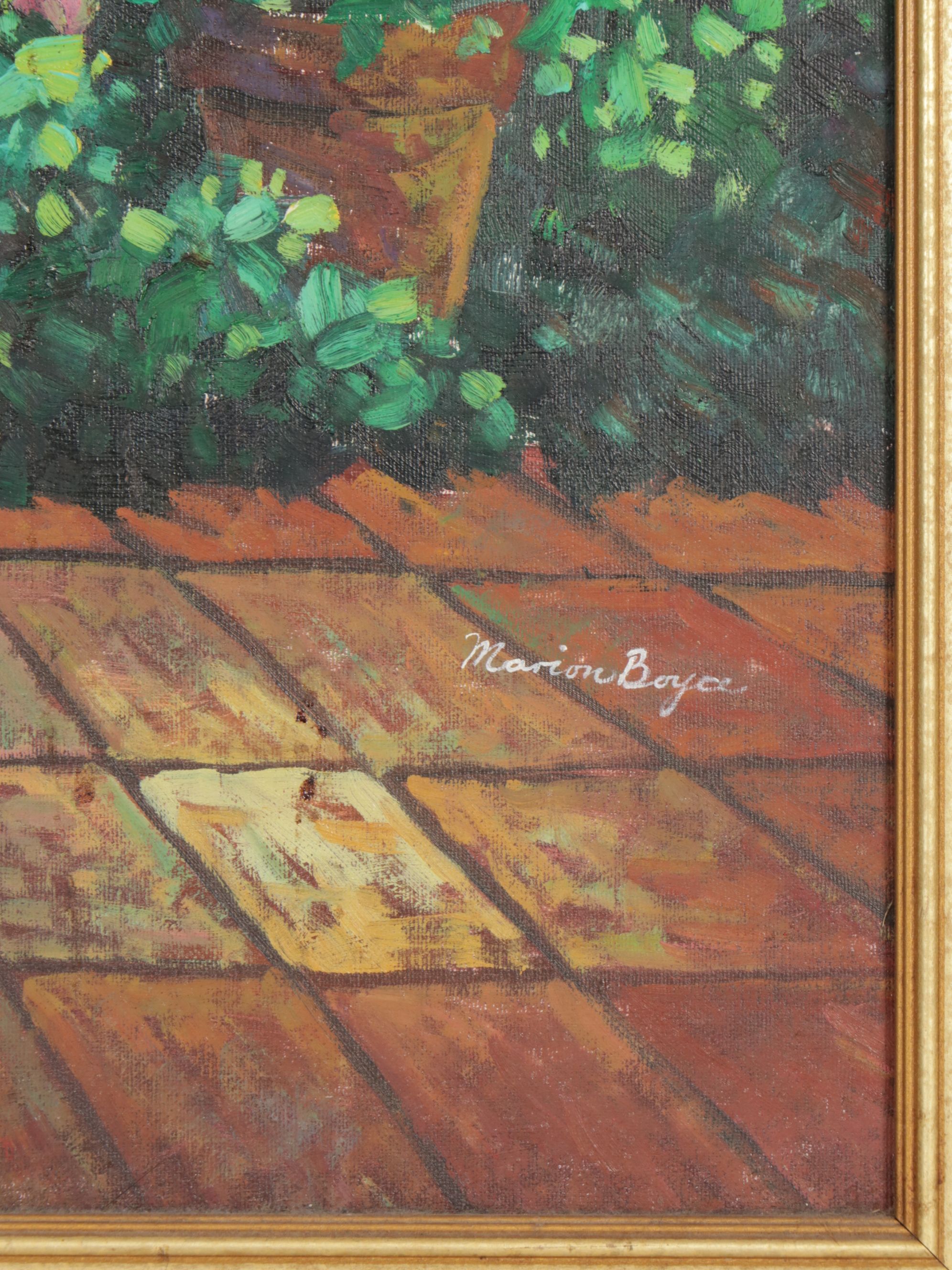 Marion Boyce Oil on Canvas Painting of Floral Garden, 1994