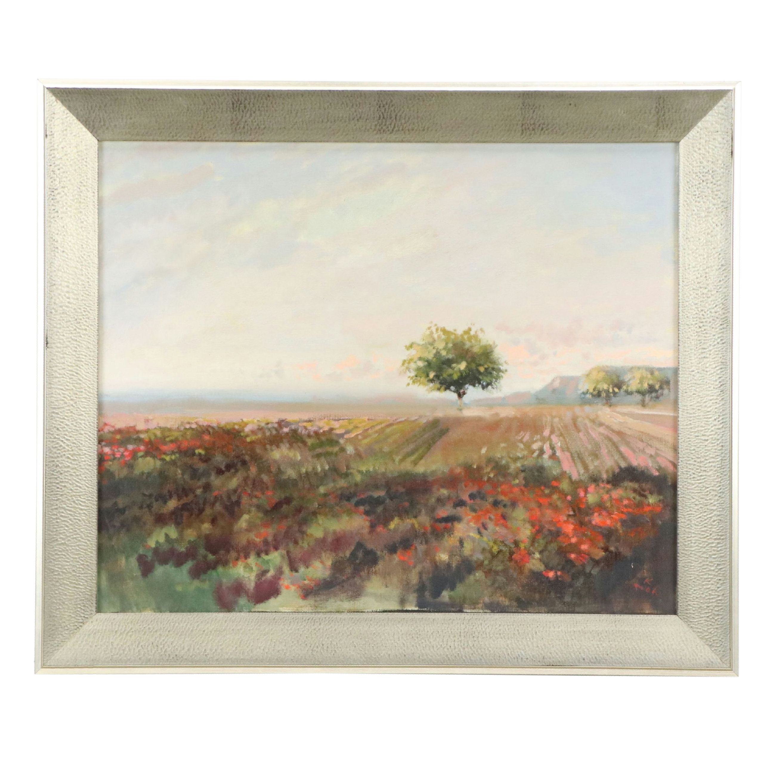 Kaiko Moti Cultivated Field Landscape Oil Painting, Late 20th Century