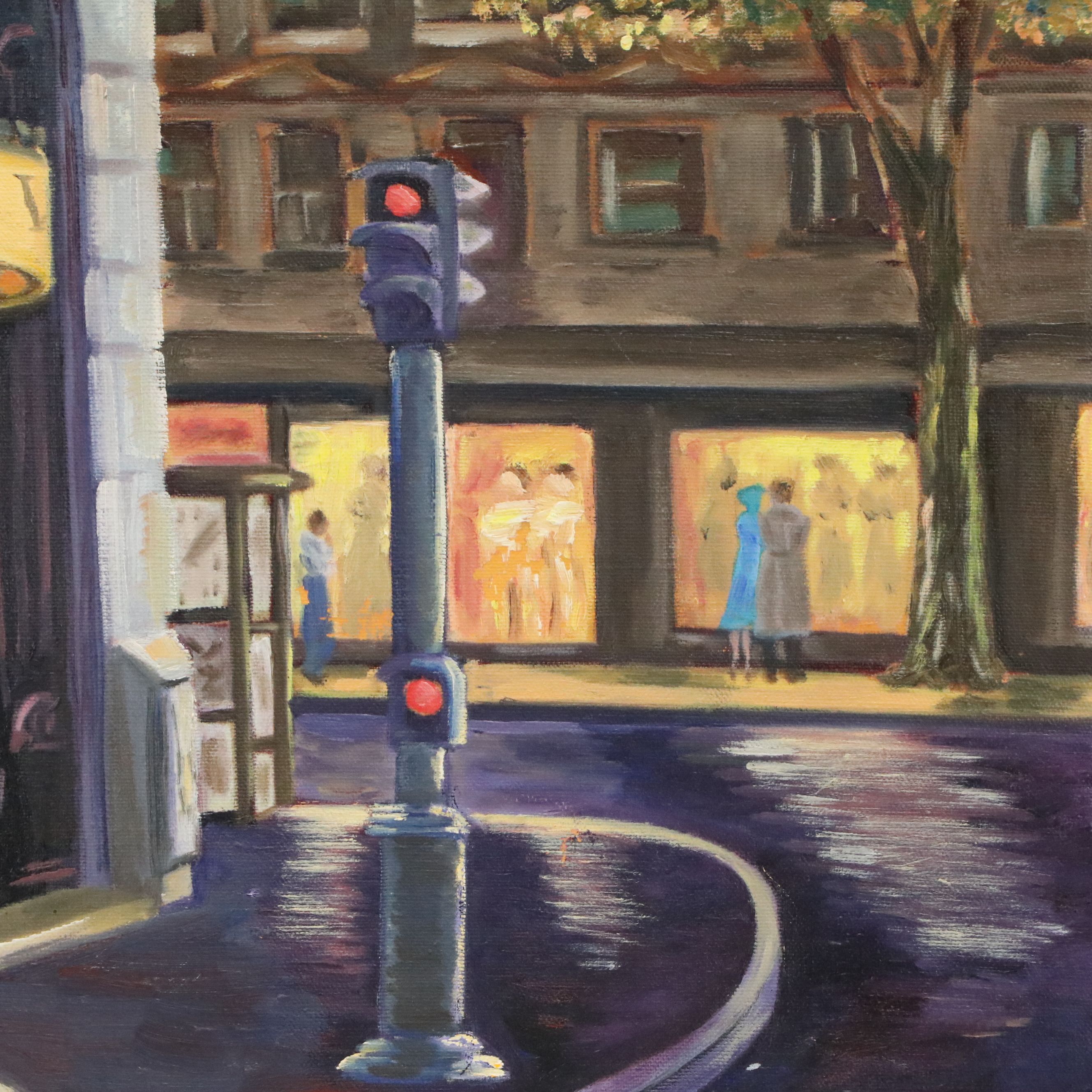 G. T. Daley Oil Painting of French City Street At Night, Circa 2007