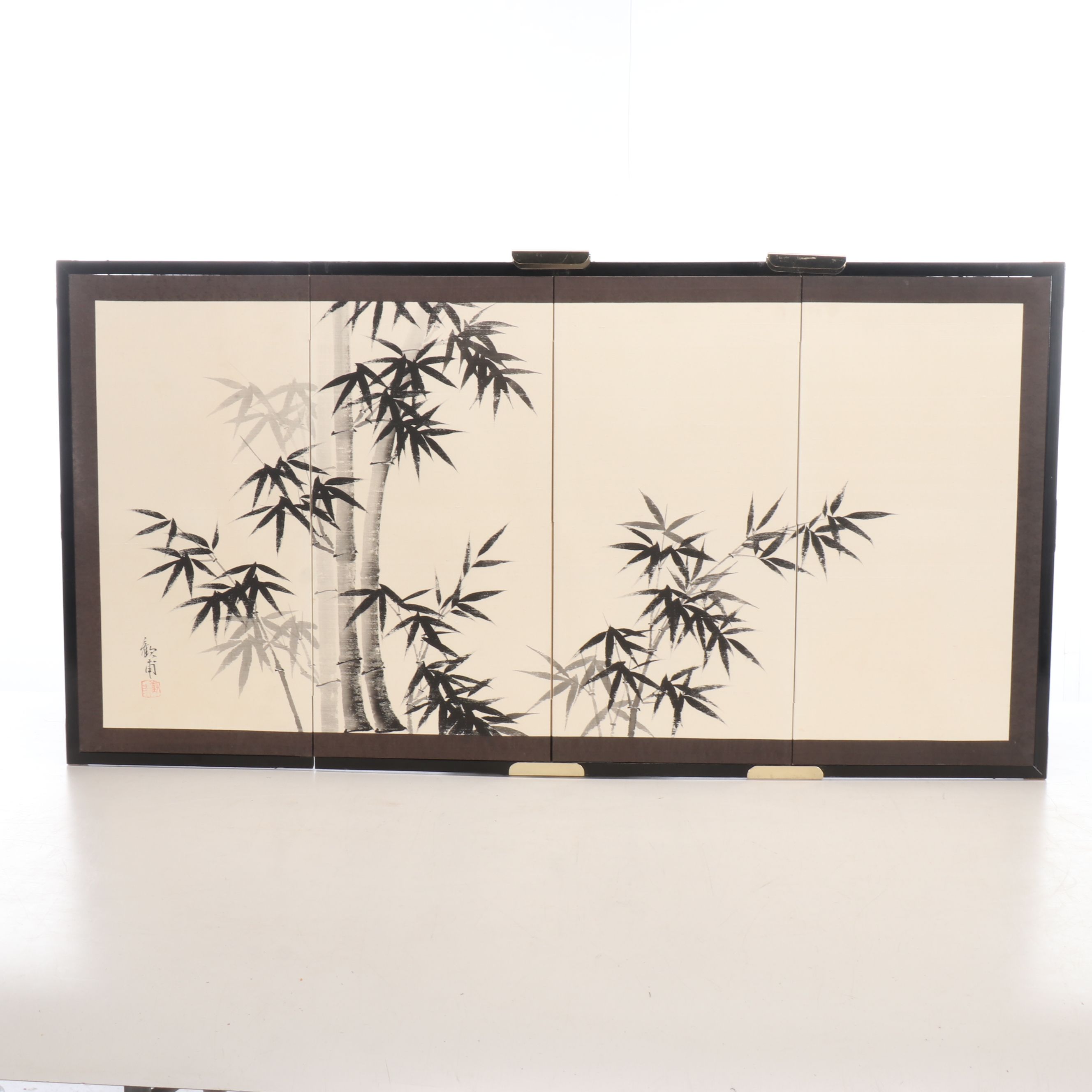 Japanese Four-Panel Ink Wash Painting Table Screen, Mid to Late 20th Century