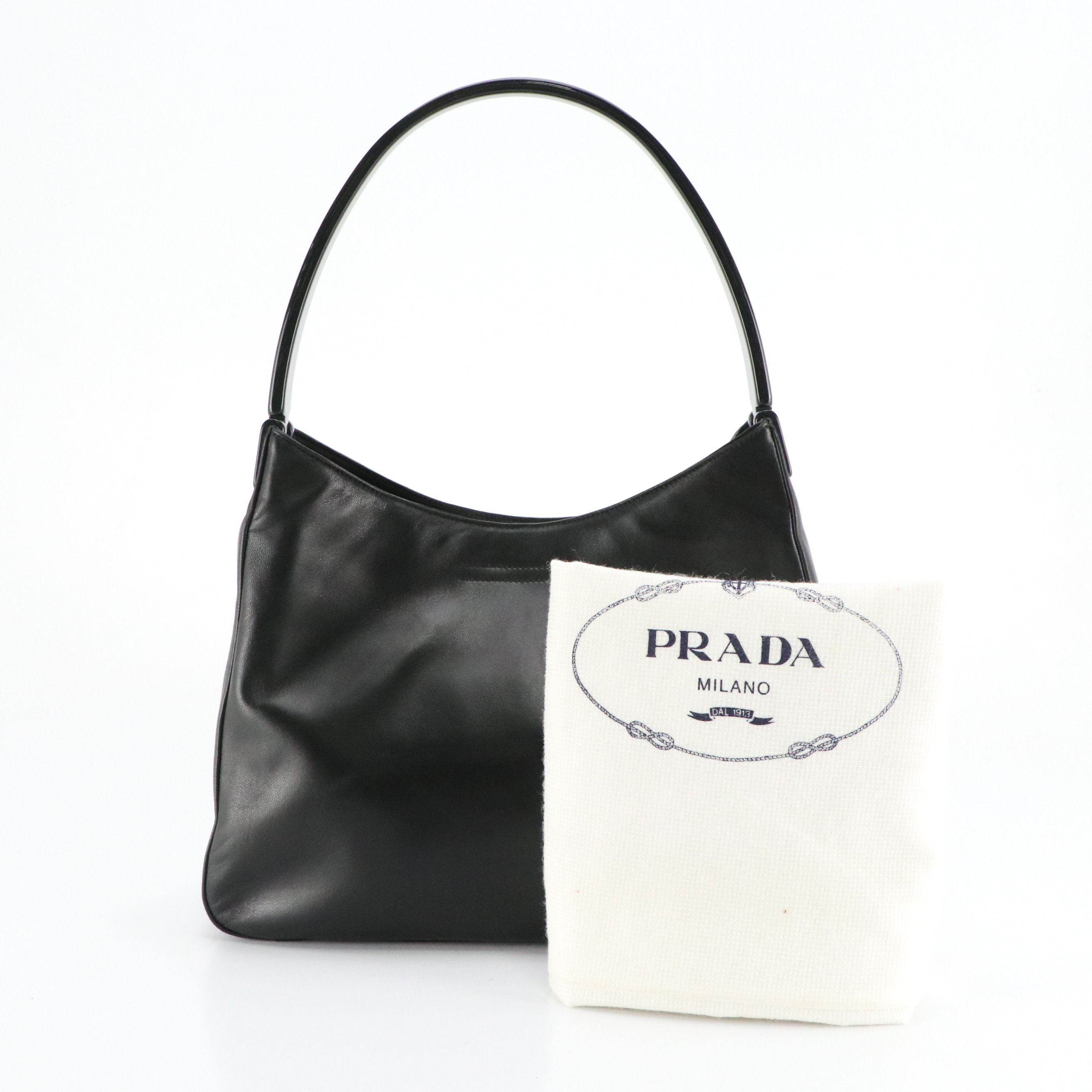 Prada Acrylic Strap Hobo Shoulder Bag in Black Nappa Leather