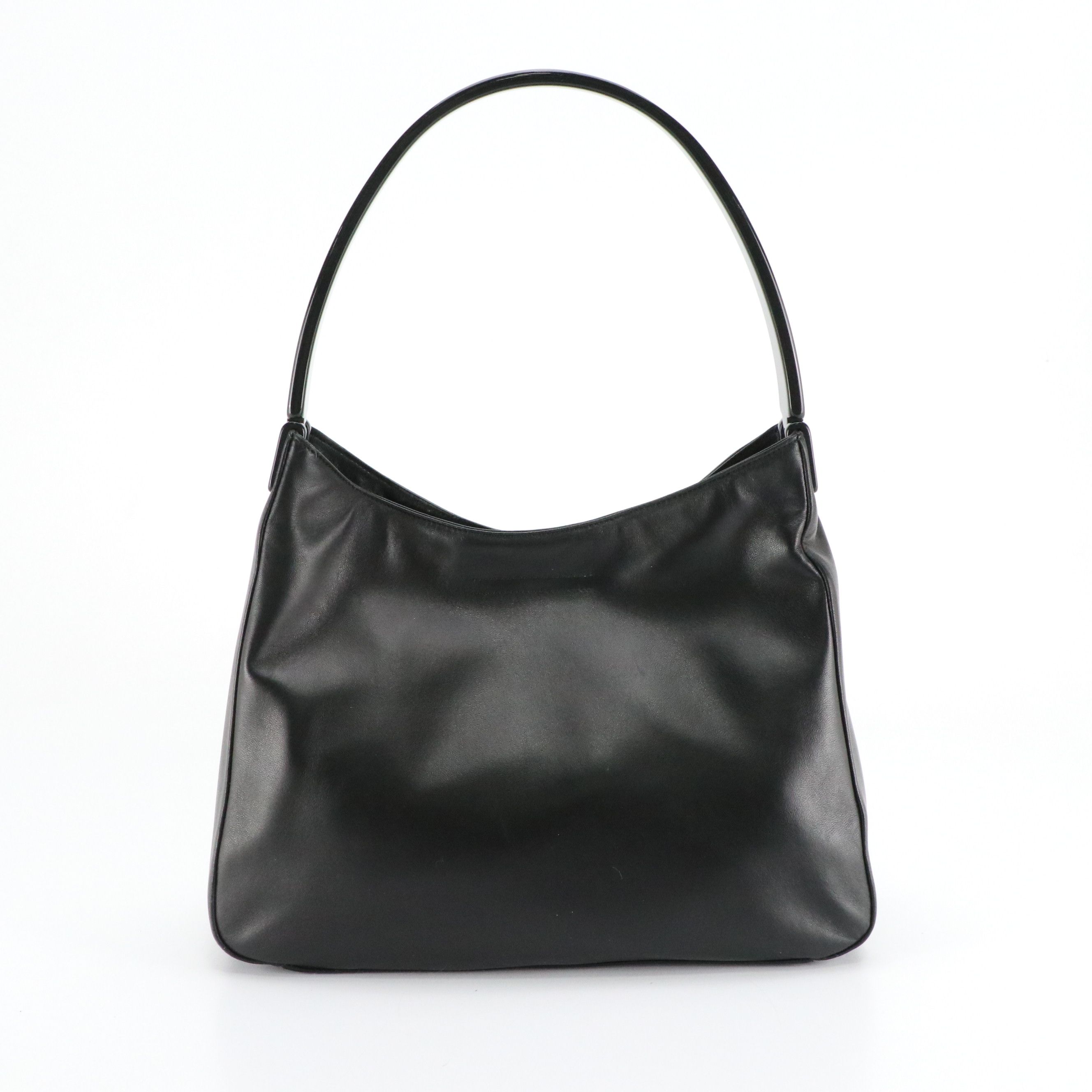 Prada Acrylic Strap Hobo Shoulder Bag in Black Nappa Leather