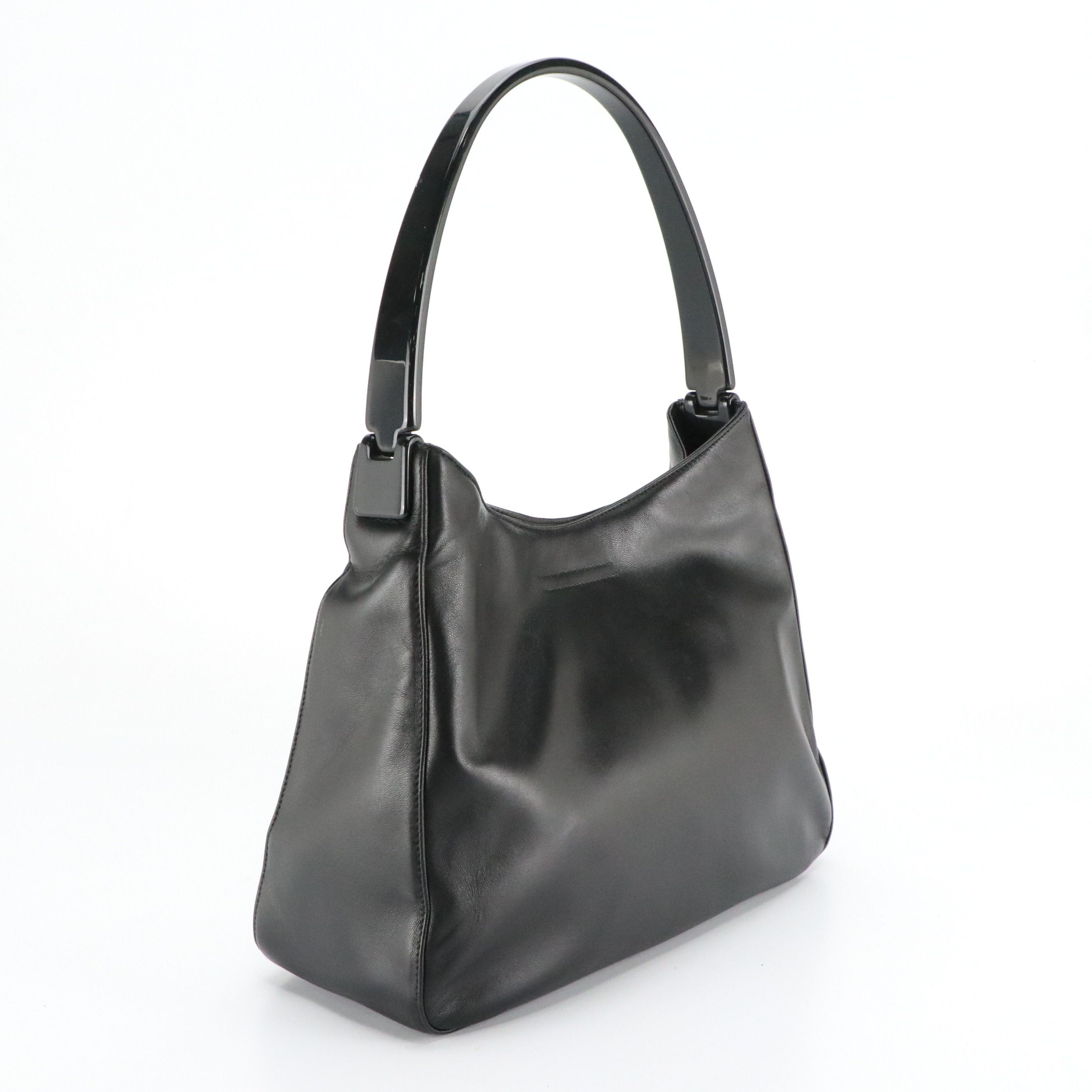 Prada Acrylic Strap Hobo Shoulder Bag in Black Nappa Leather