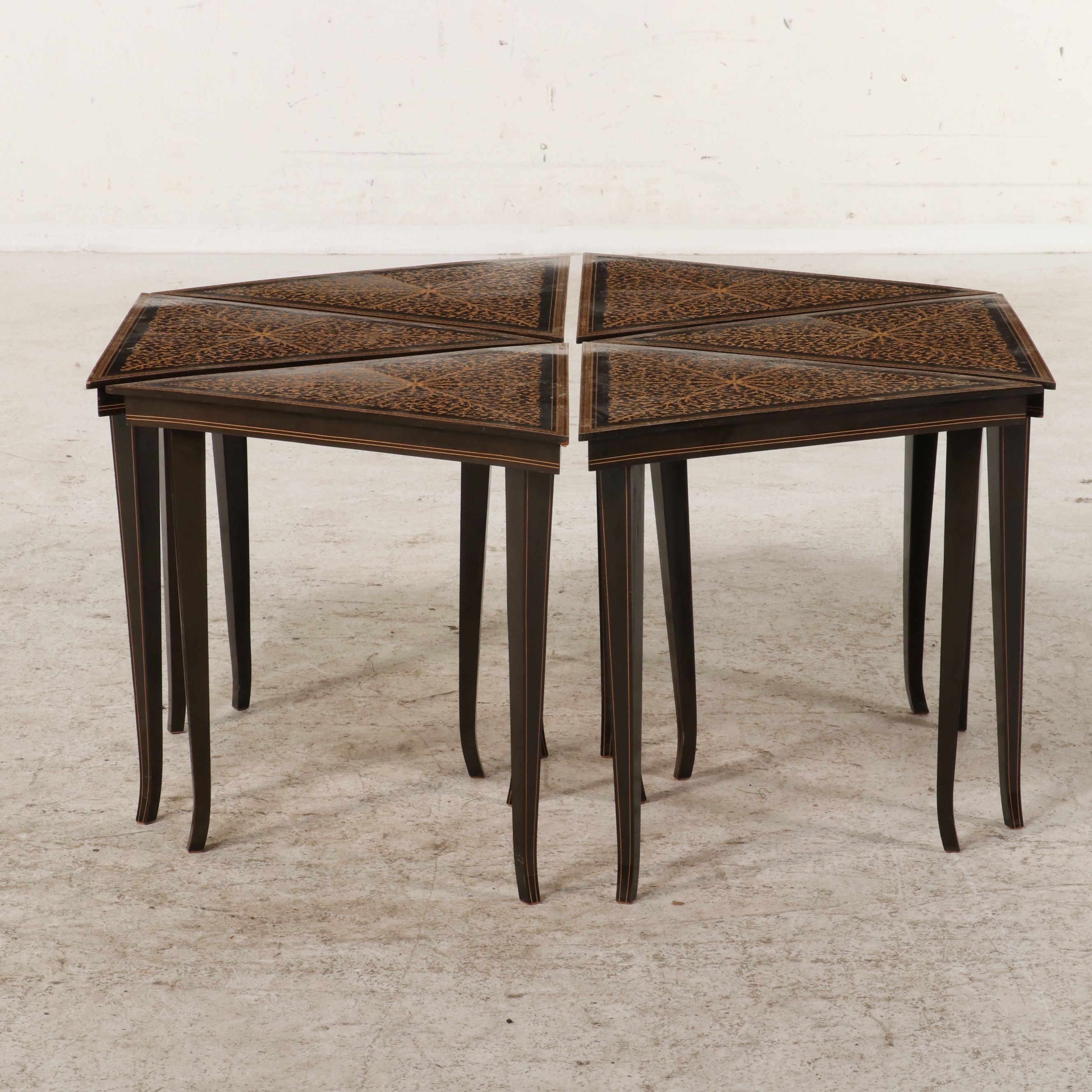 Set of Six Italian Neoclassical Style Inlaid Mahogany Occasional Tables