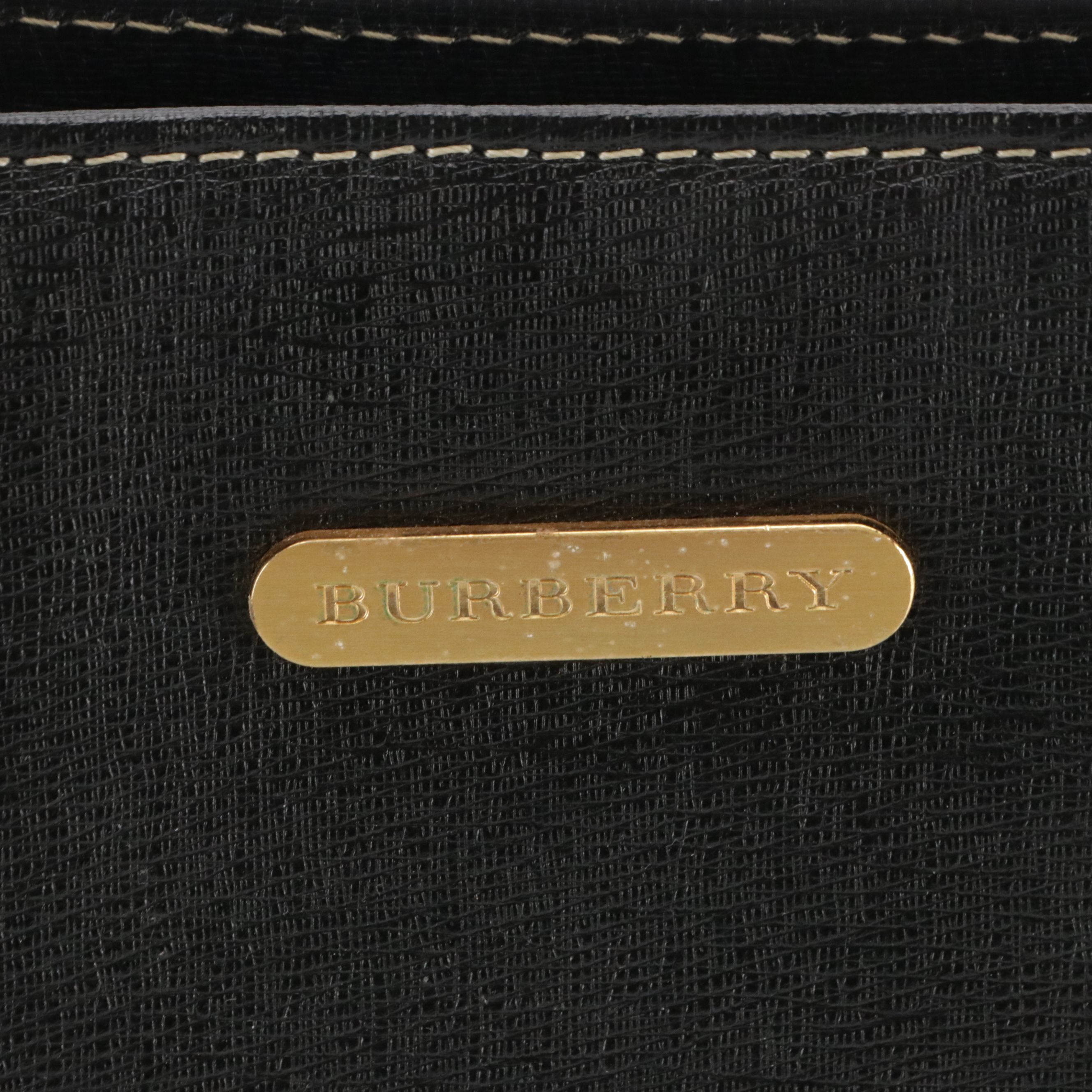 Burberrys Side Snap Top Handle Tote Bag in Black Textured Leather