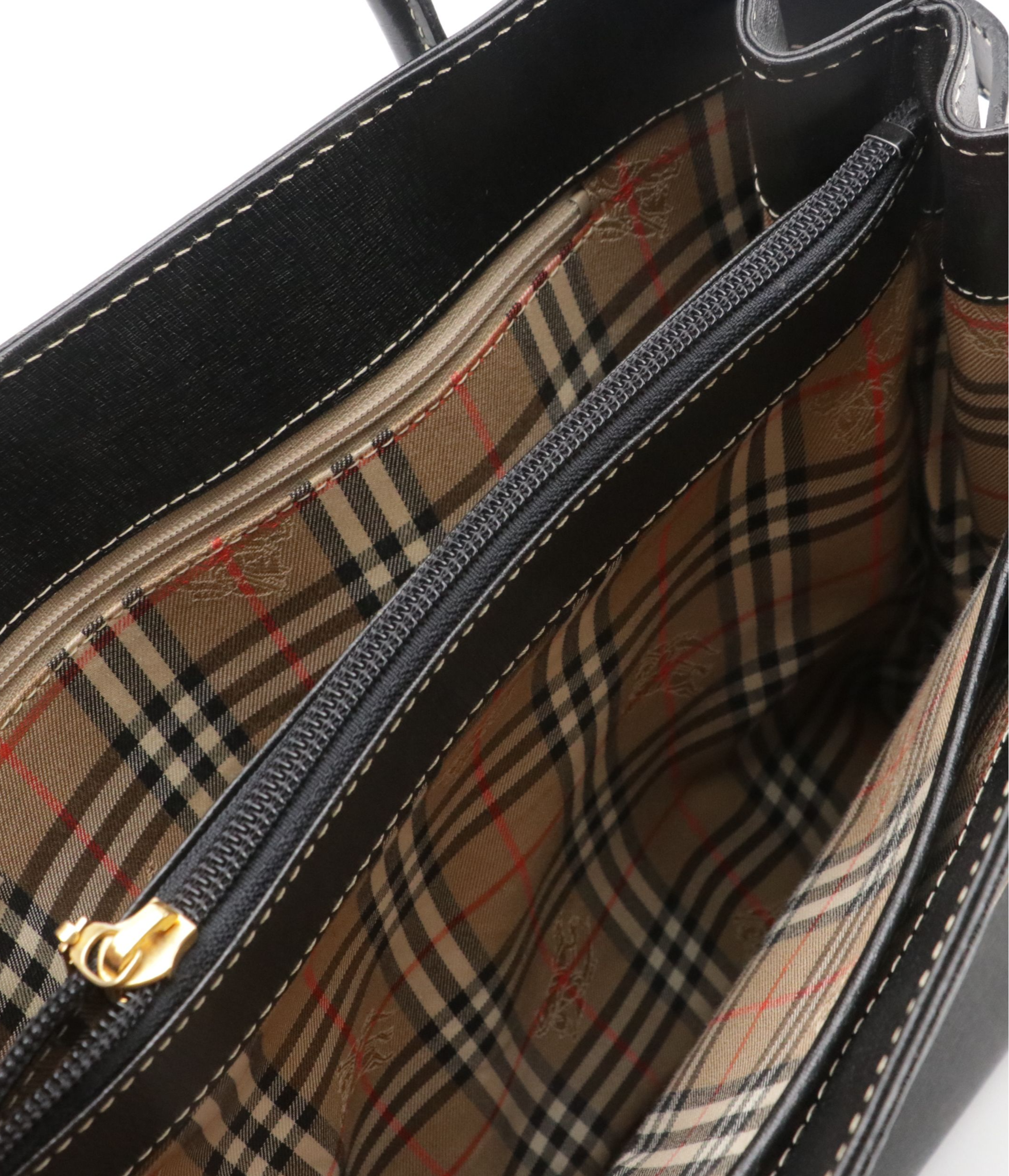 Burberrys Side Snap Top Handle Tote Bag in Black Textured Leather
