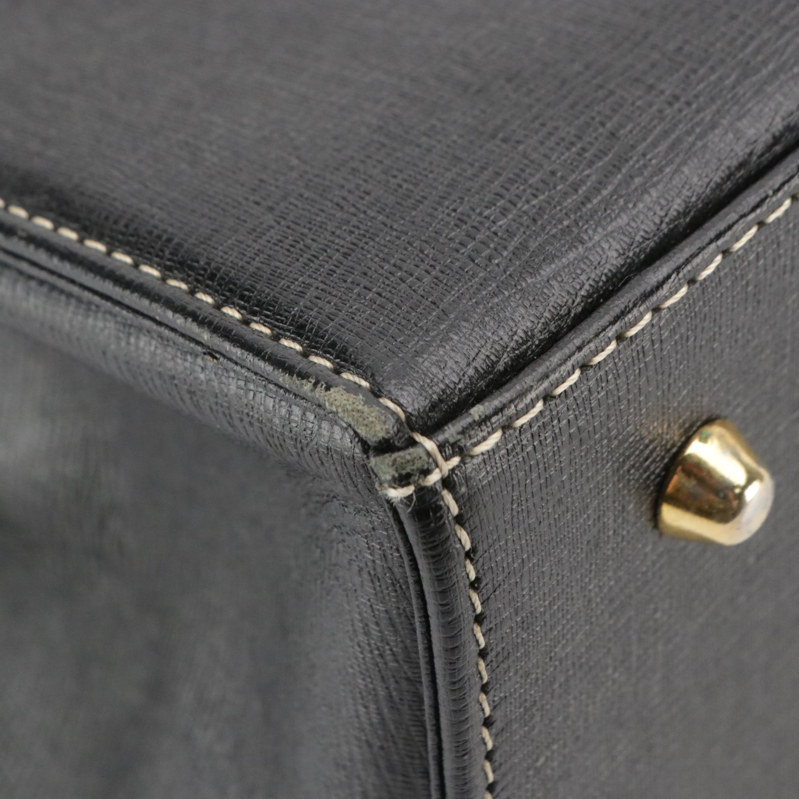 Burberrys Side Snap Top Handle Tote Bag in Black Textured Leather