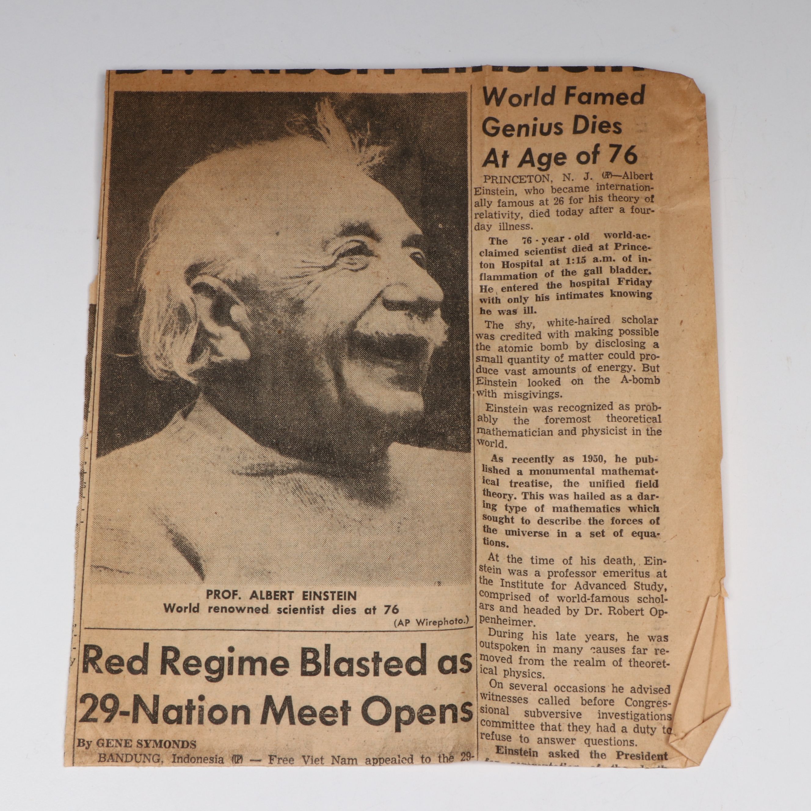 "Out of My Later Years" by Albert Einstein with Newspaper Clipping