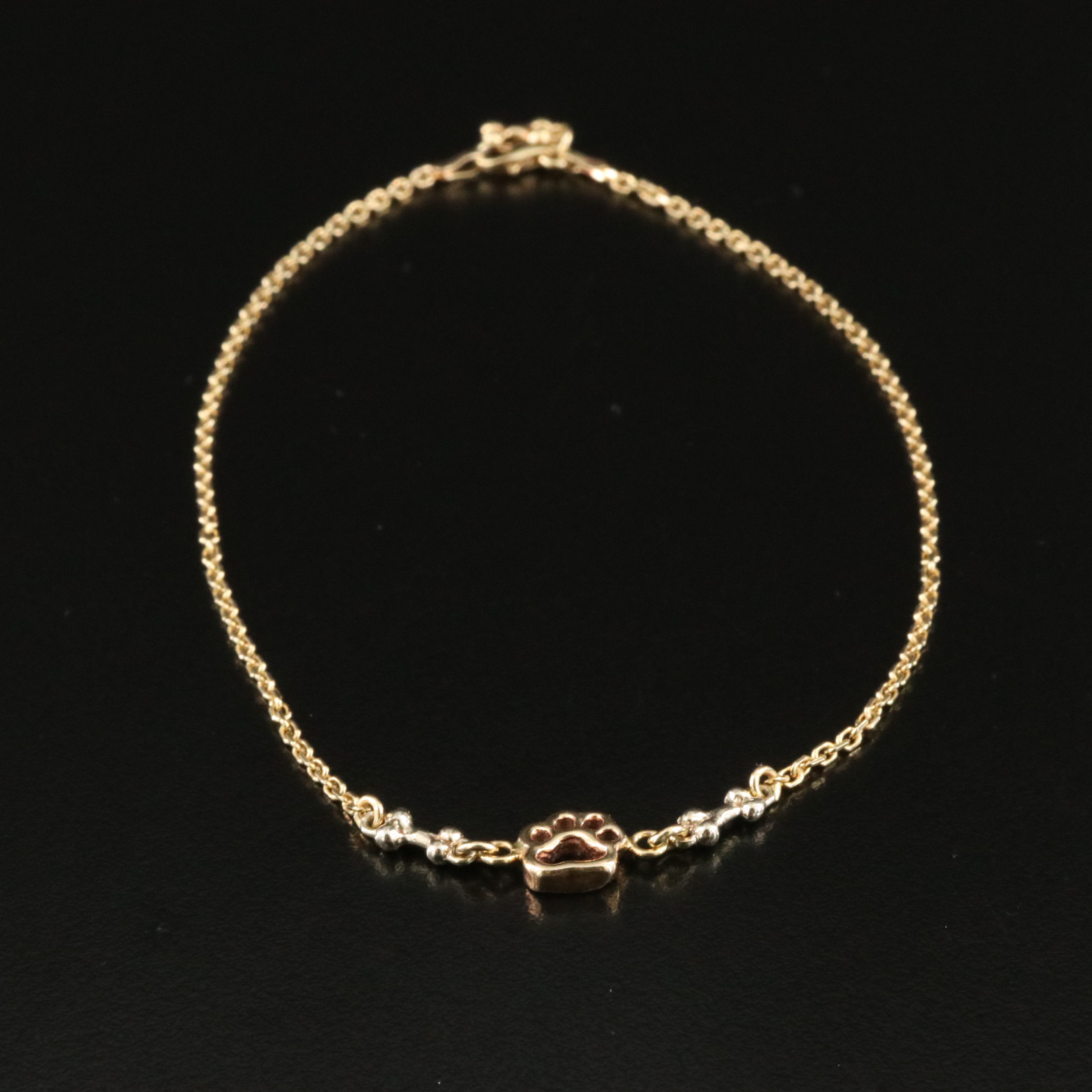 14K Two-Tone Dog Paw and Bone Anklet
