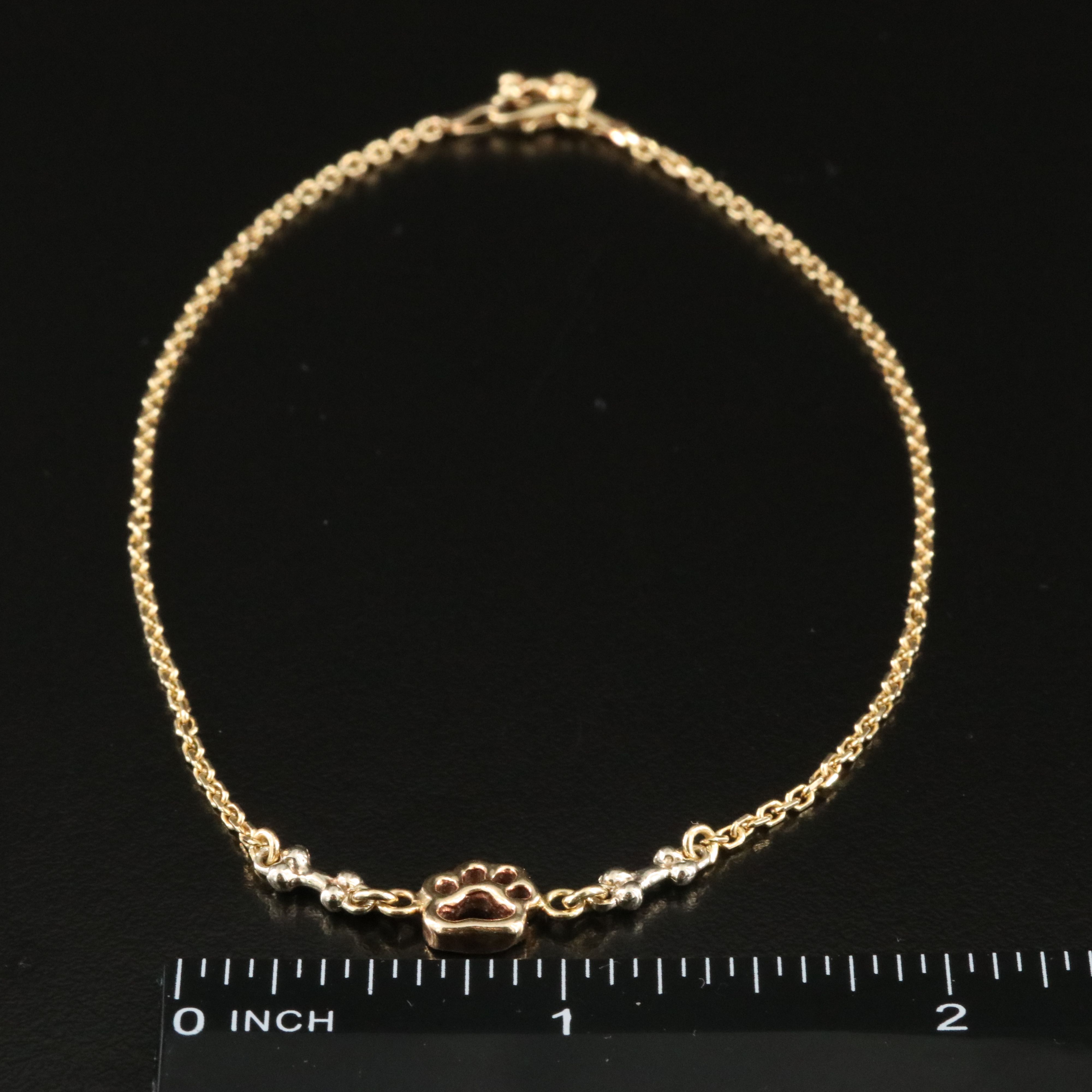 14K Two-Tone Dog Paw and Bone Anklet