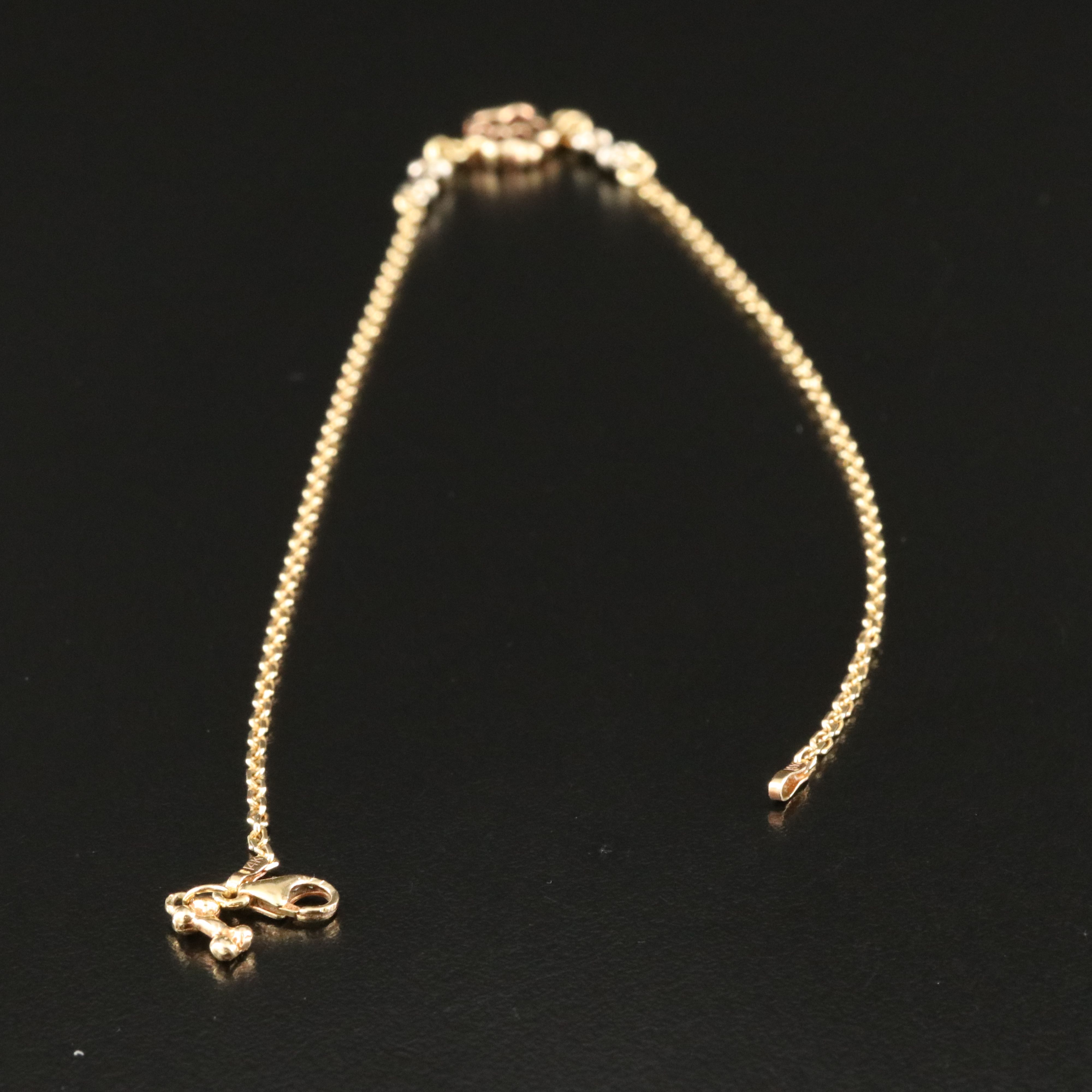 14K Two-Tone Dog Paw and Bone Anklet