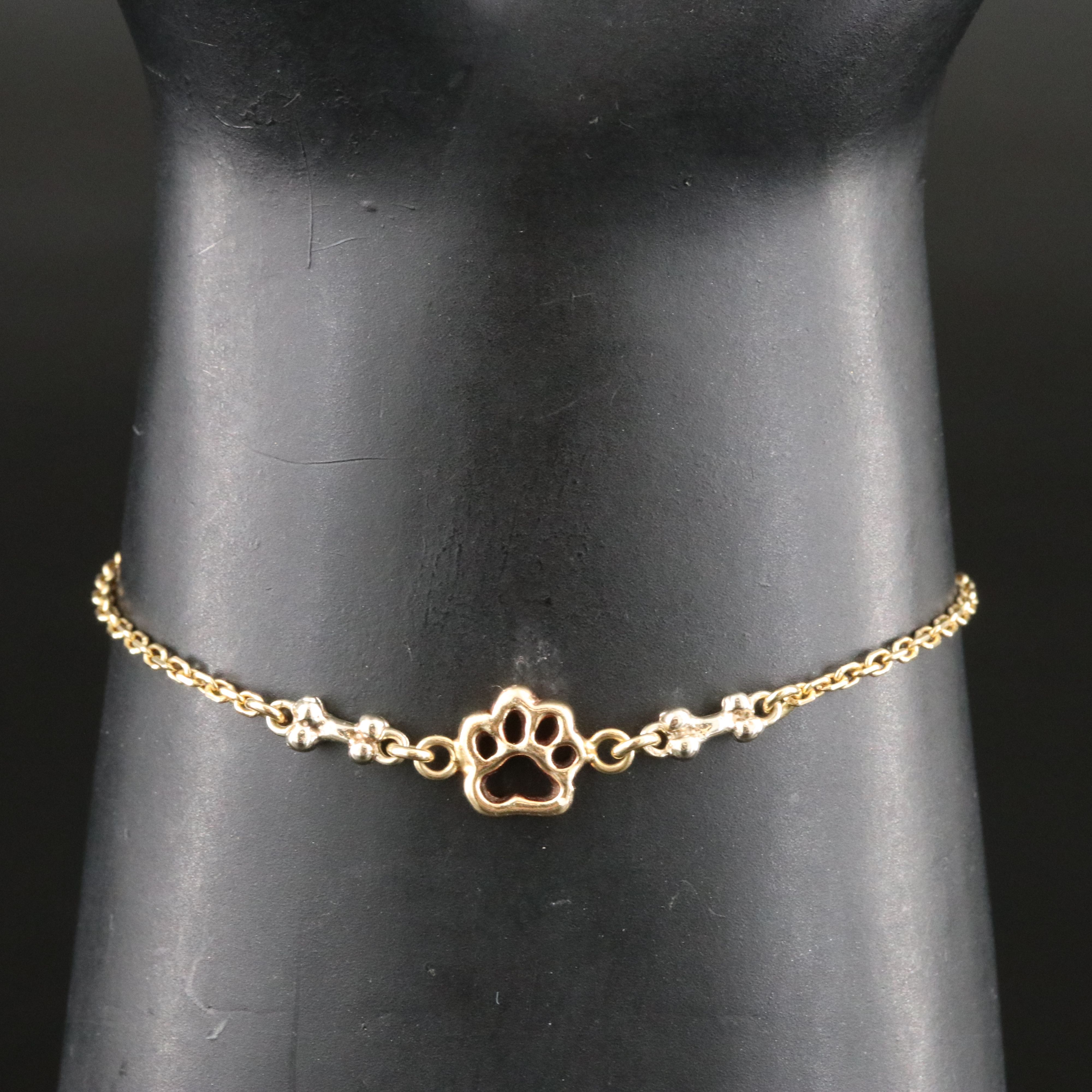 14K Two-Tone Dog Paw and Bone Anklet