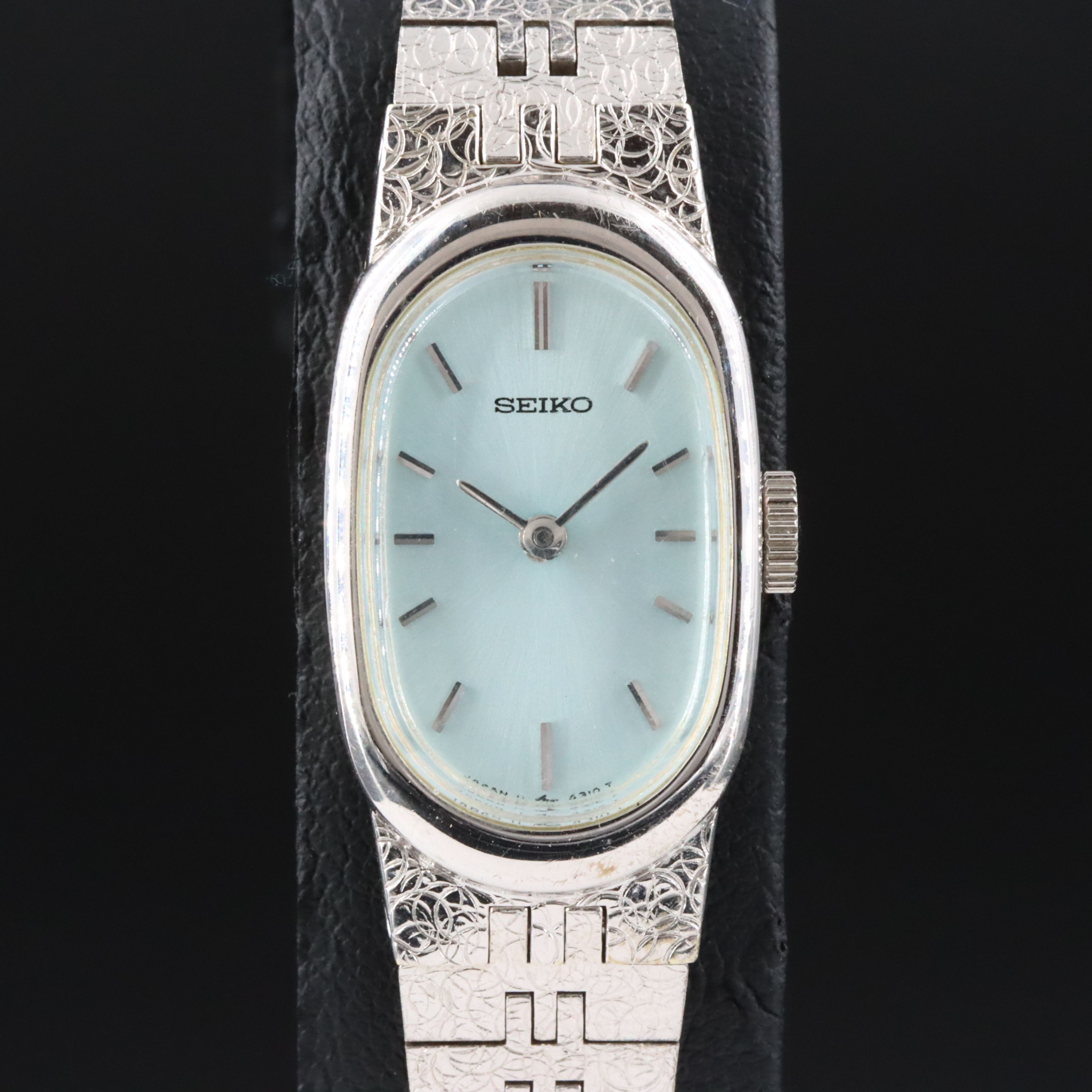 Seiko Soft Blue Dial Silver-Tone Ellipse Stem Wind Watch Model #11-8300