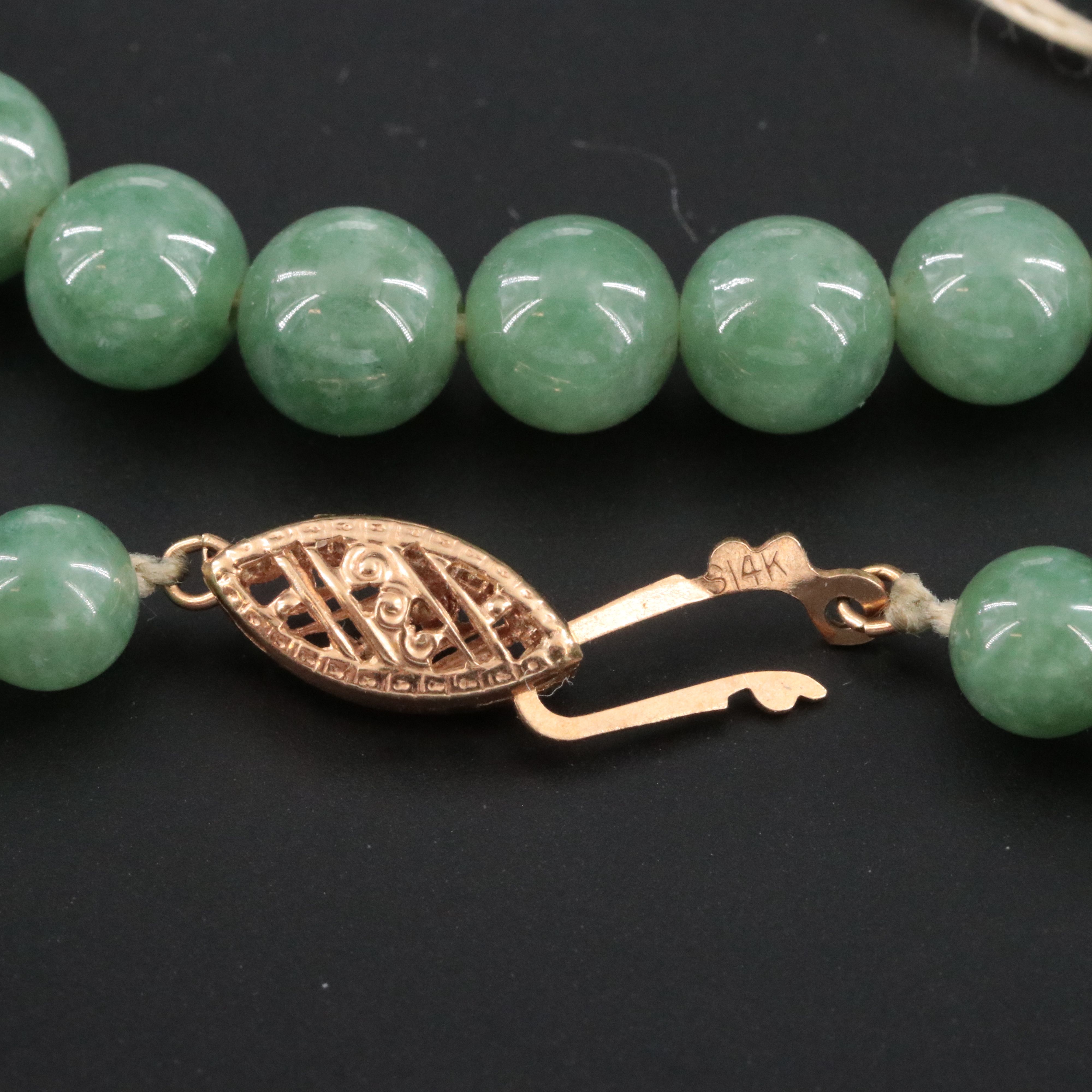 Broken Jadeite Bead Necklace with 14K Clasp