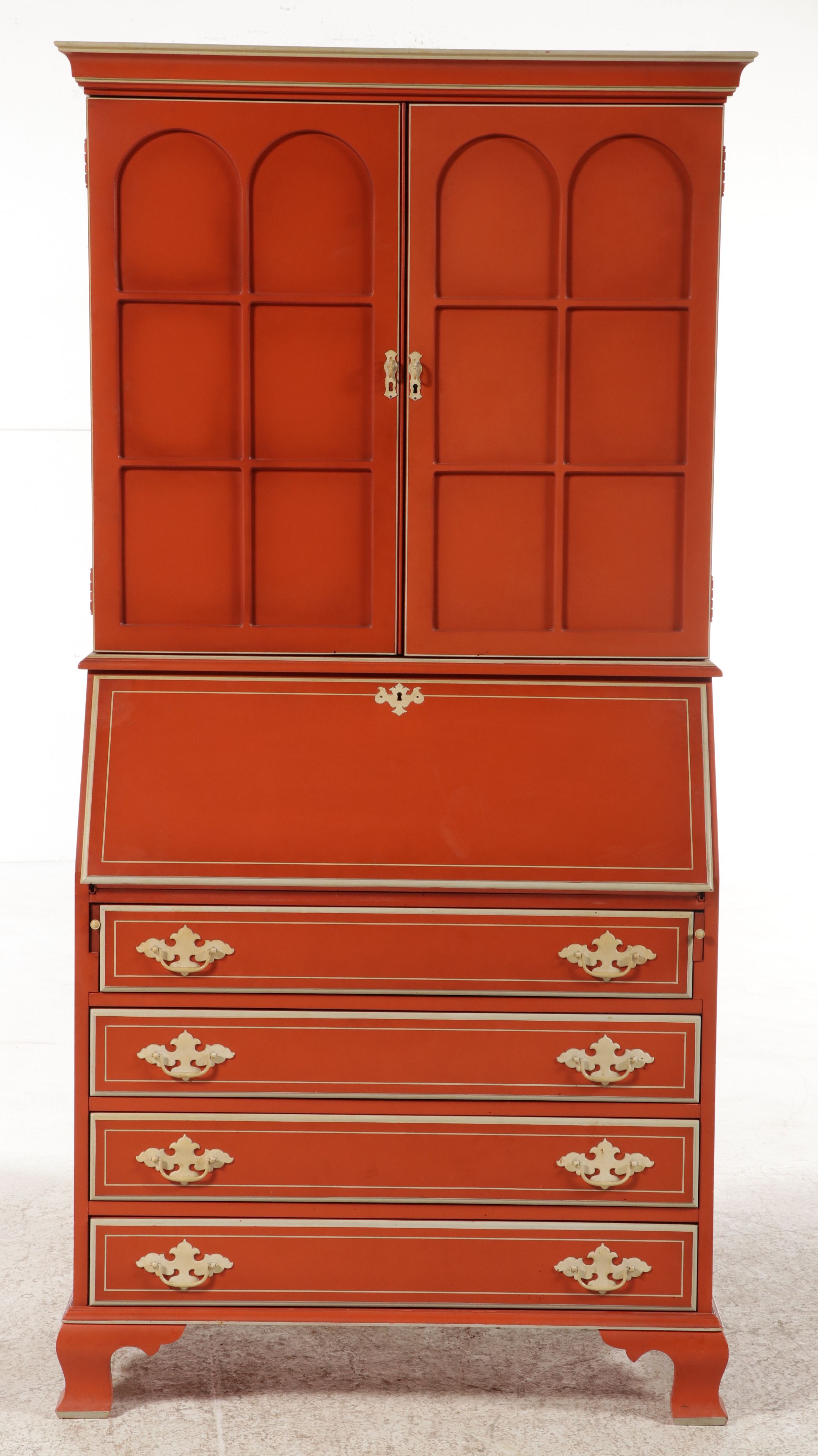Chippendale Style Painted and Stencil-Decorated Secretary Desk