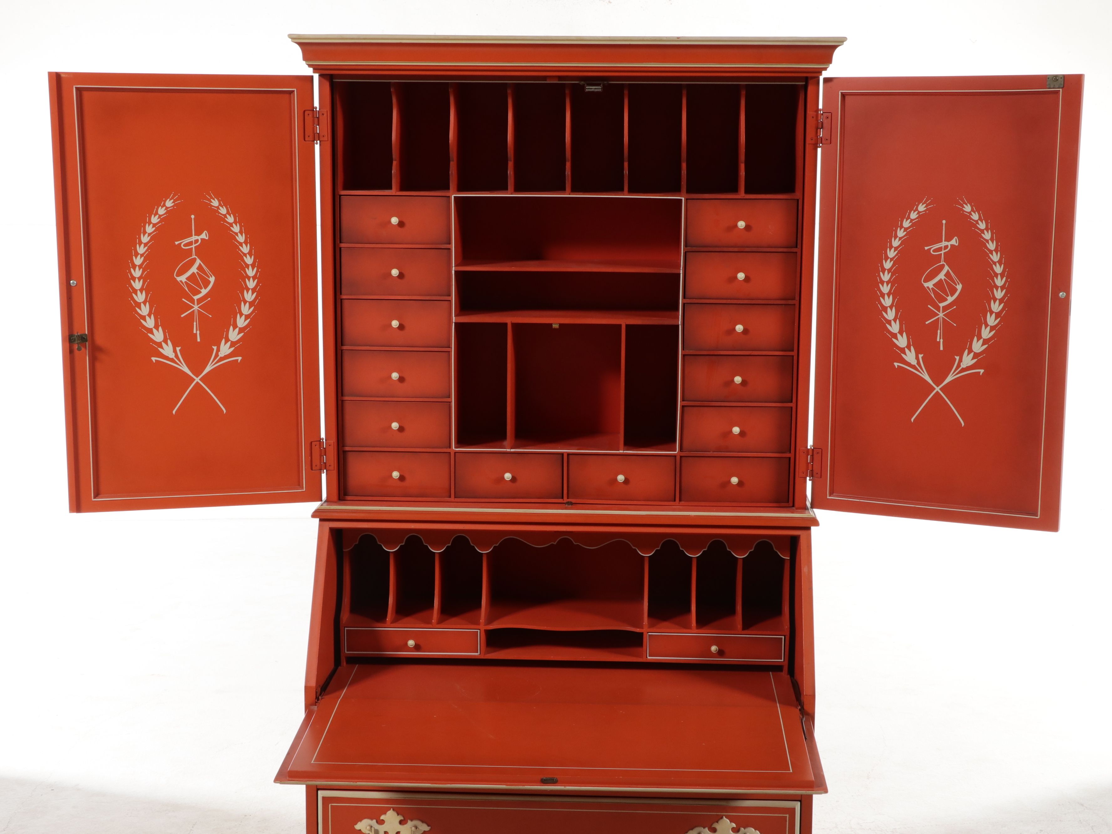 Chippendale Style Painted and Stencil-Decorated Secretary Desk