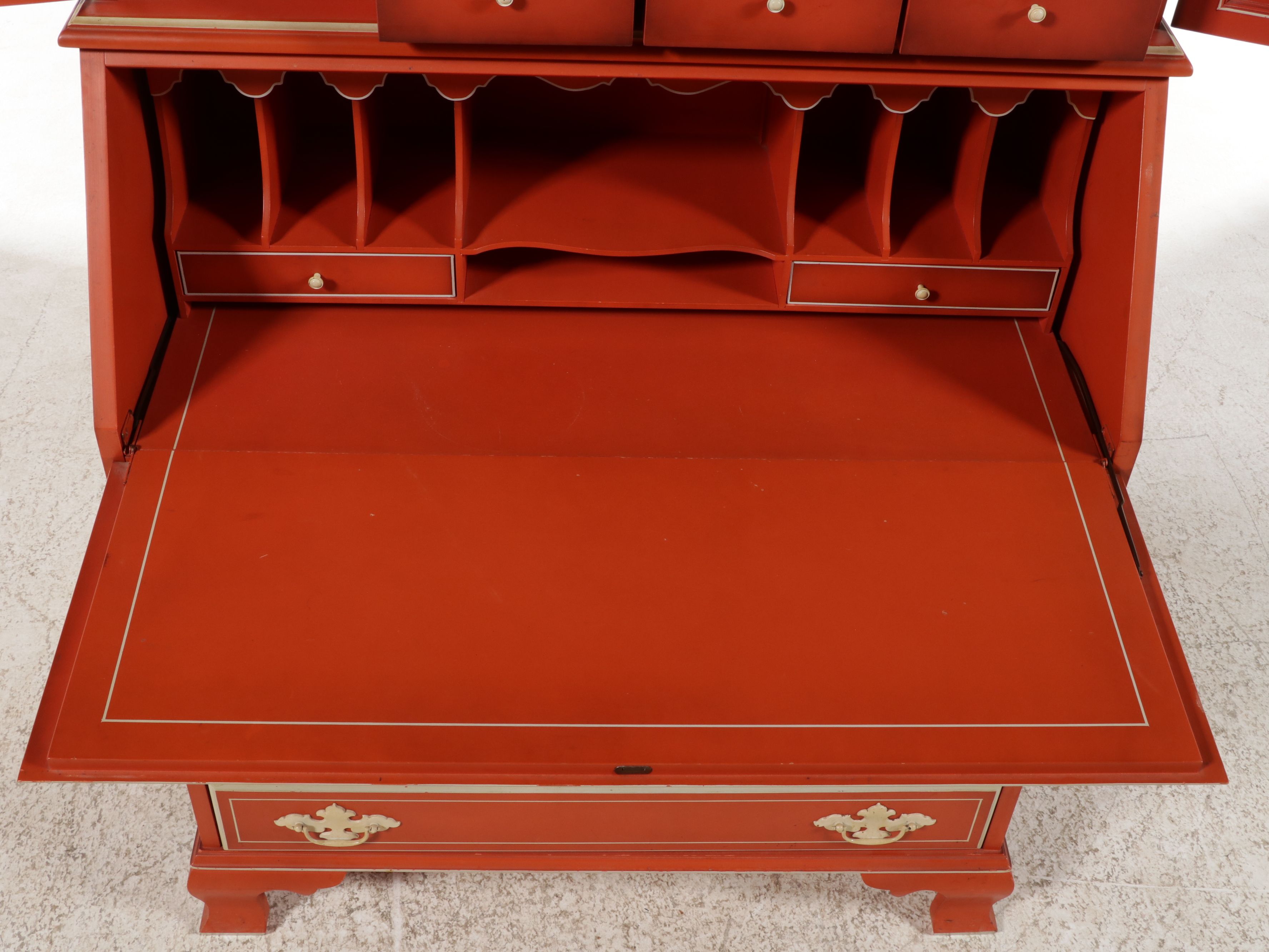 Chippendale Style Painted and Stencil-Decorated Secretary Desk