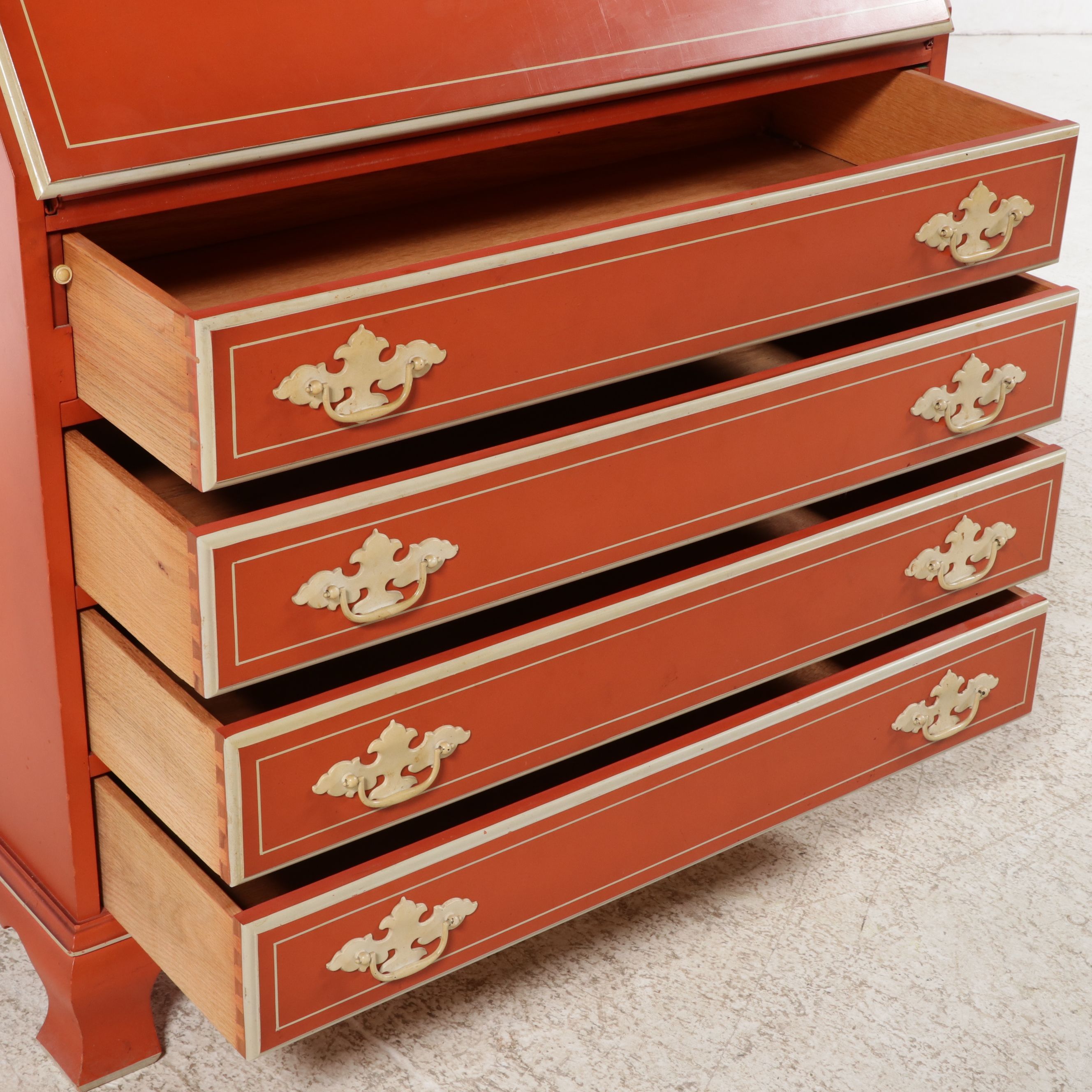 Chippendale Style Painted and Stencil-Decorated Secretary Desk