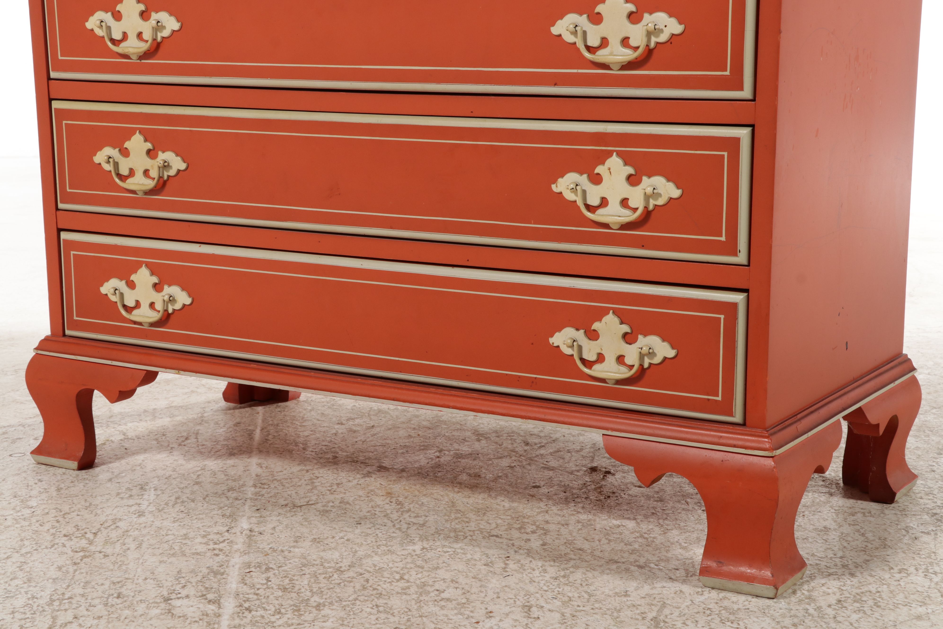 Chippendale Style Painted and Stencil-Decorated Secretary Desk