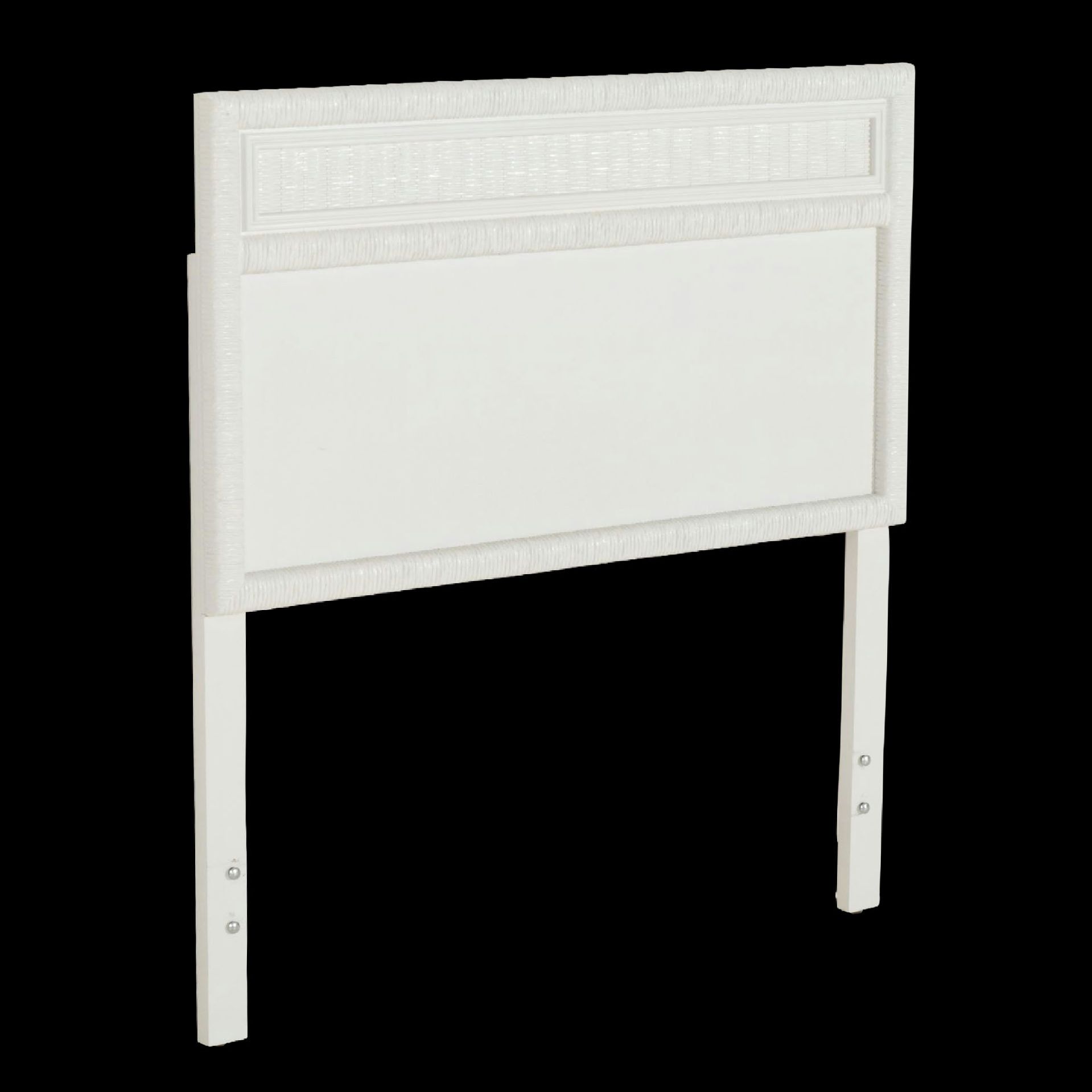 White-Painted Wicker Rattan and Wood Twin Size Headboard