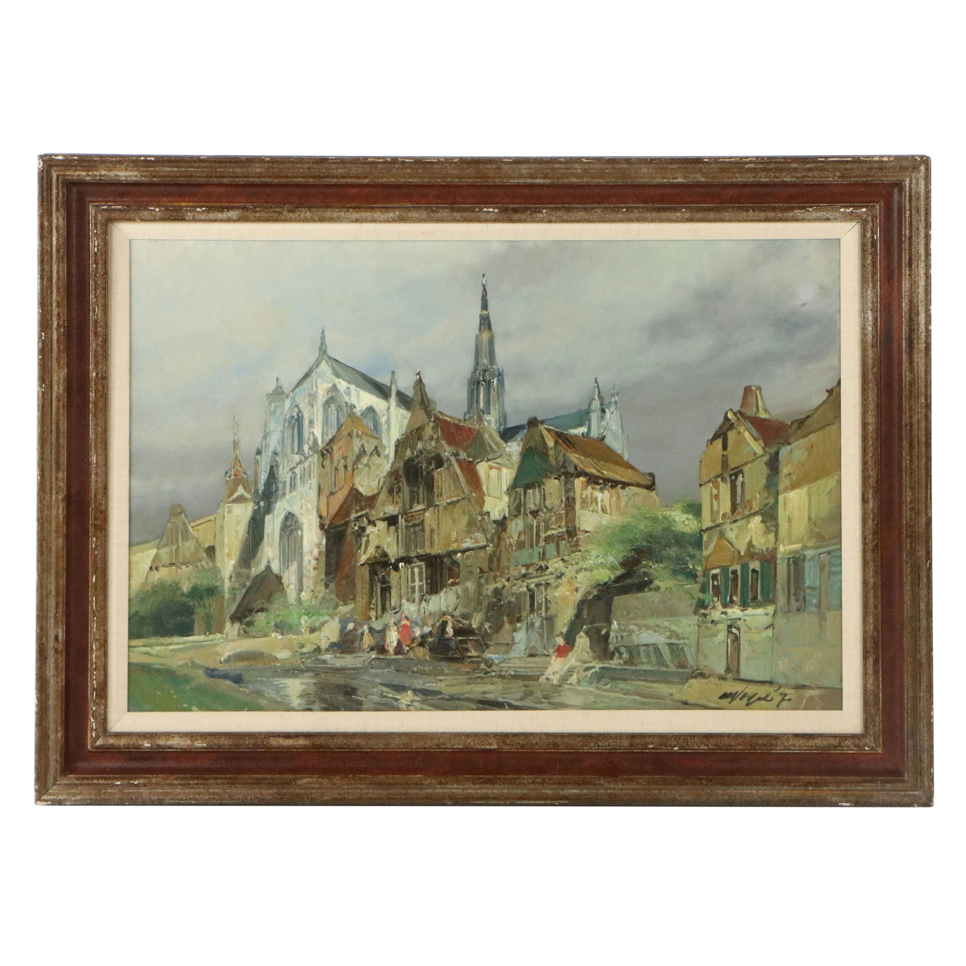 Job DeVogel Landscape Oil Painting "Haarlem," Mid to Late 20th Century
