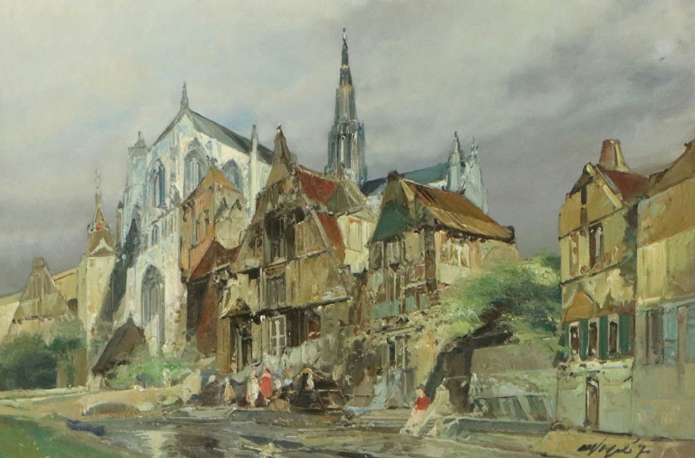 Job DeVogel Landscape Oil Painting "Haarlem," Mid to Late 20th Century